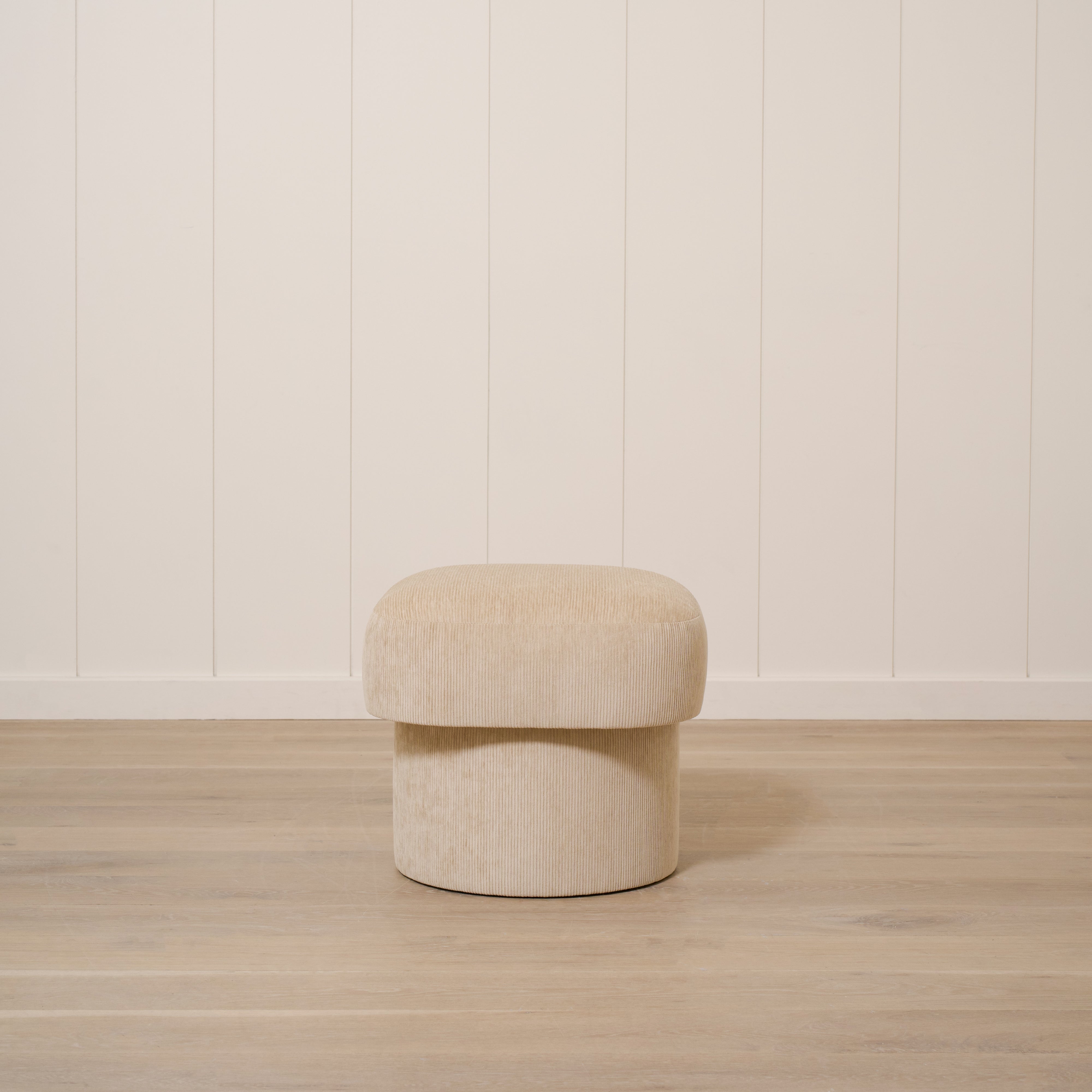 As Shown: 20"L x 20"D x 18"H | Fabric: Mila Cashew | Material: Solid & Engineered Oak | Finish: N/A