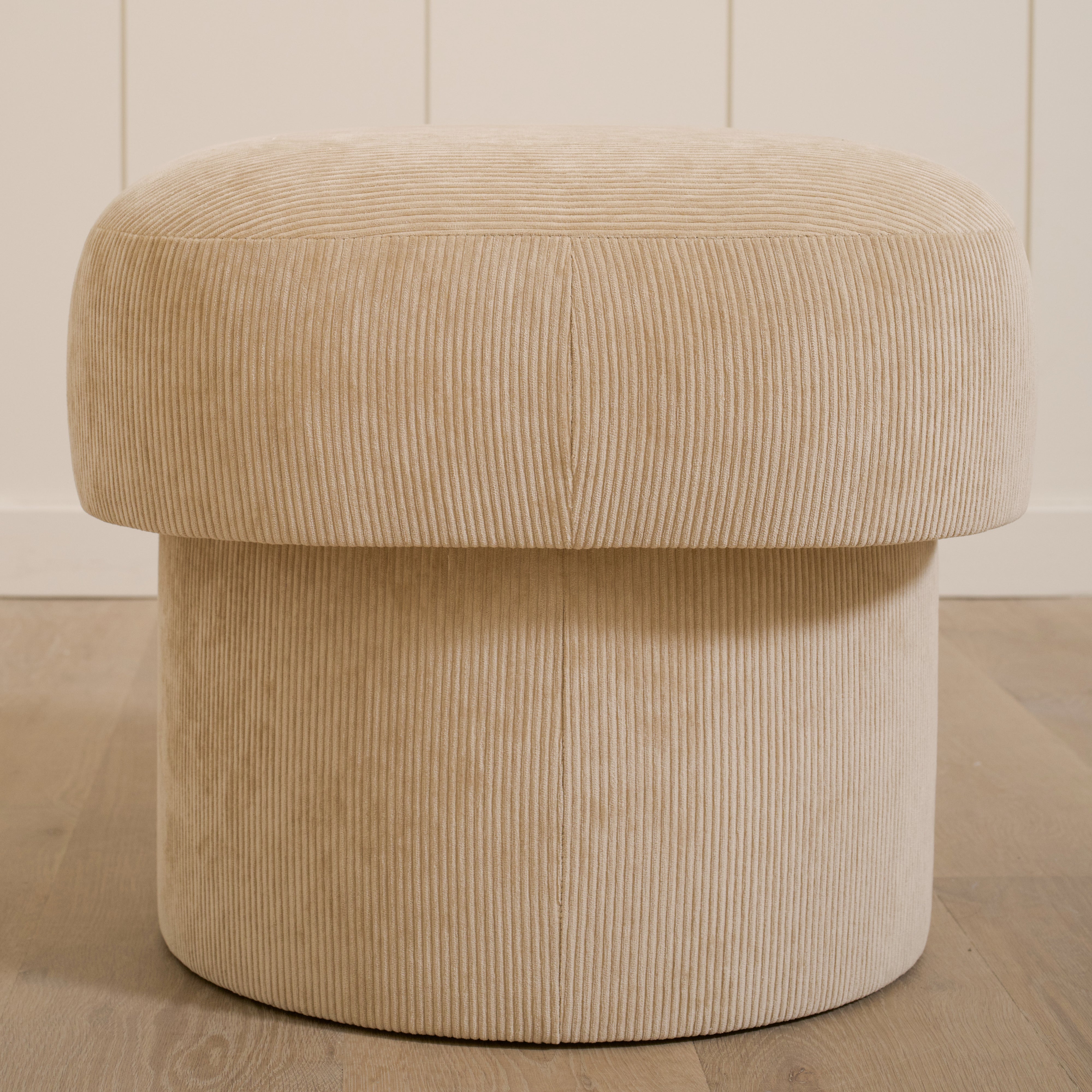 As Shown: 20"L x 20"D x 18"H | Fabric: Mila Cashew | Material: Solid & Engineered Oak | Finish: N/A