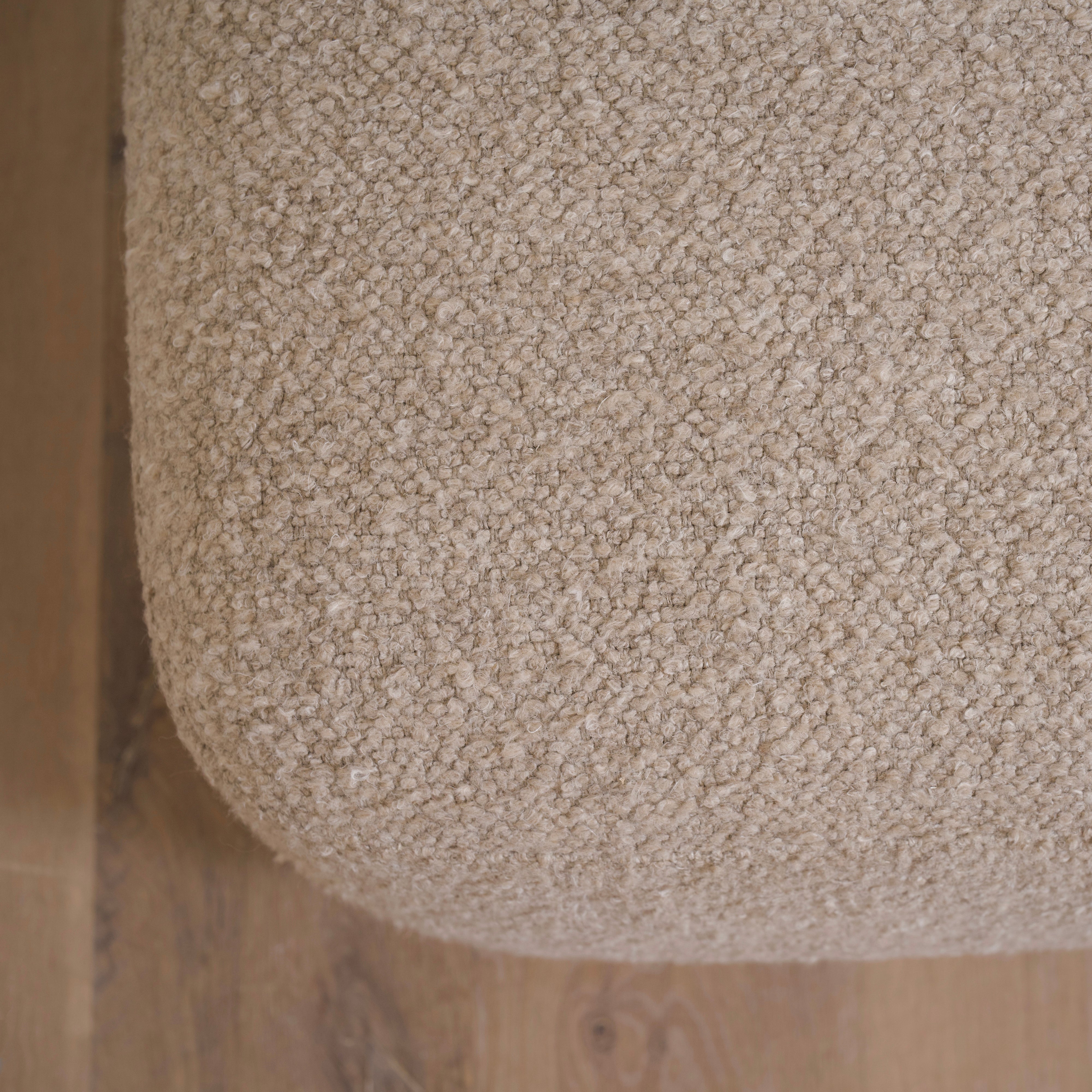 As Shown: 26"L x 26"D x 18"H | Fabric: Berber Taupe | Material: Solid & Engineered Oak | Finish: Sand