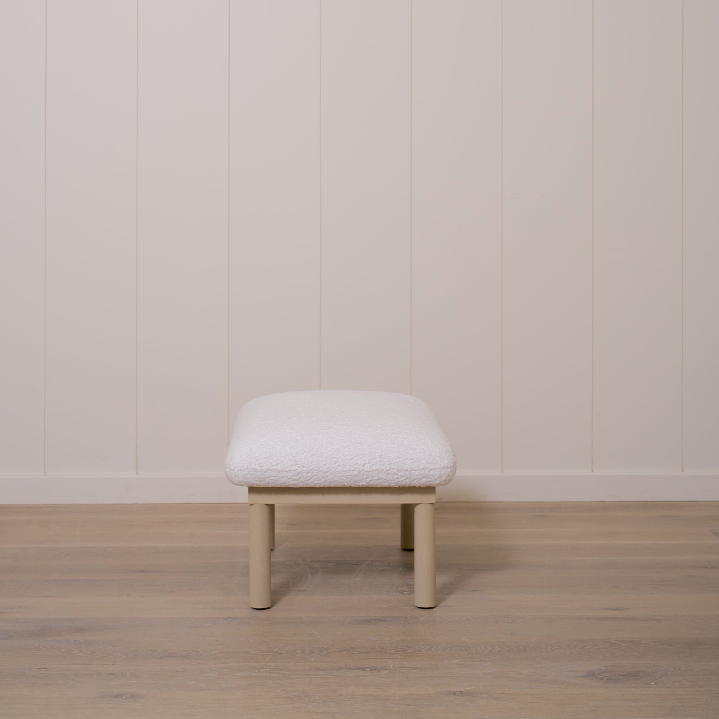 As Shown: 29"W x 22"H x 18"H | Fabric: Sheepskin White | Material: Solid & Engineered Oak | Finish: Sand