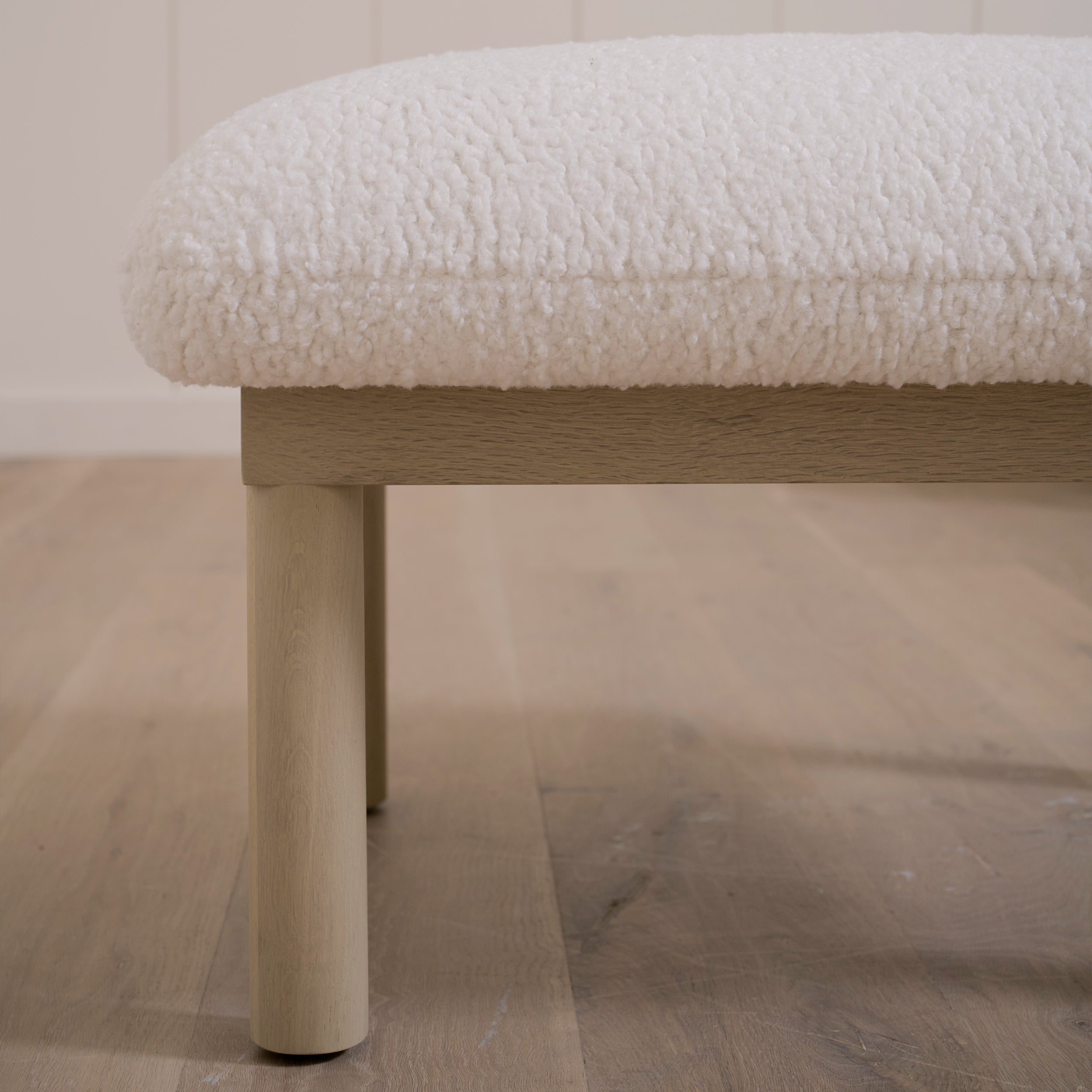 As Shown: 29"W x 22"H x 18"H | Fabric: Sheepskin White | Material: Solid & Engineered Oak | Finish: Sand