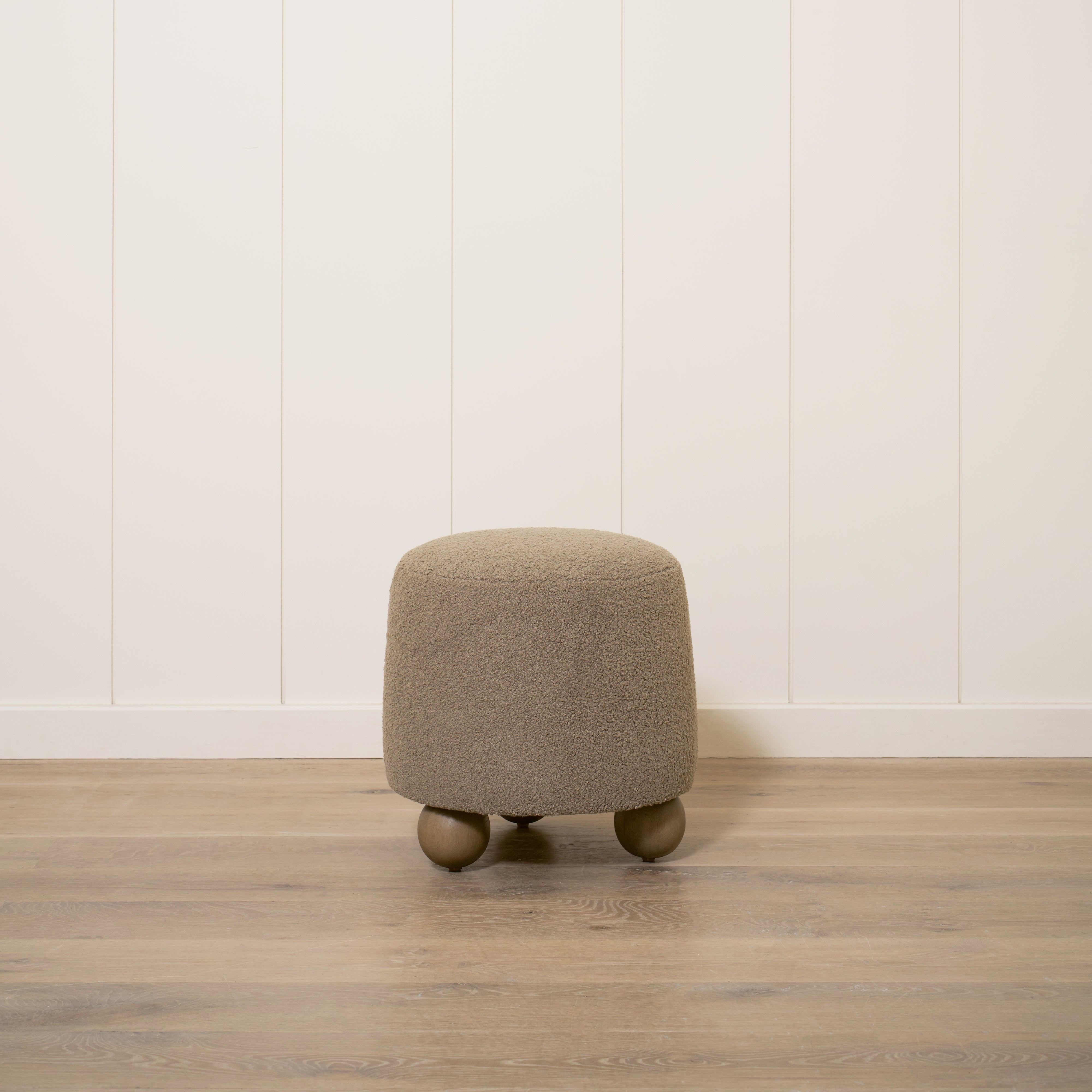 As Shown: 17"Dia x 18"H | Fabric: Peak Cocoa | Material: Solid & Engineered Oak | Finish: Hazel