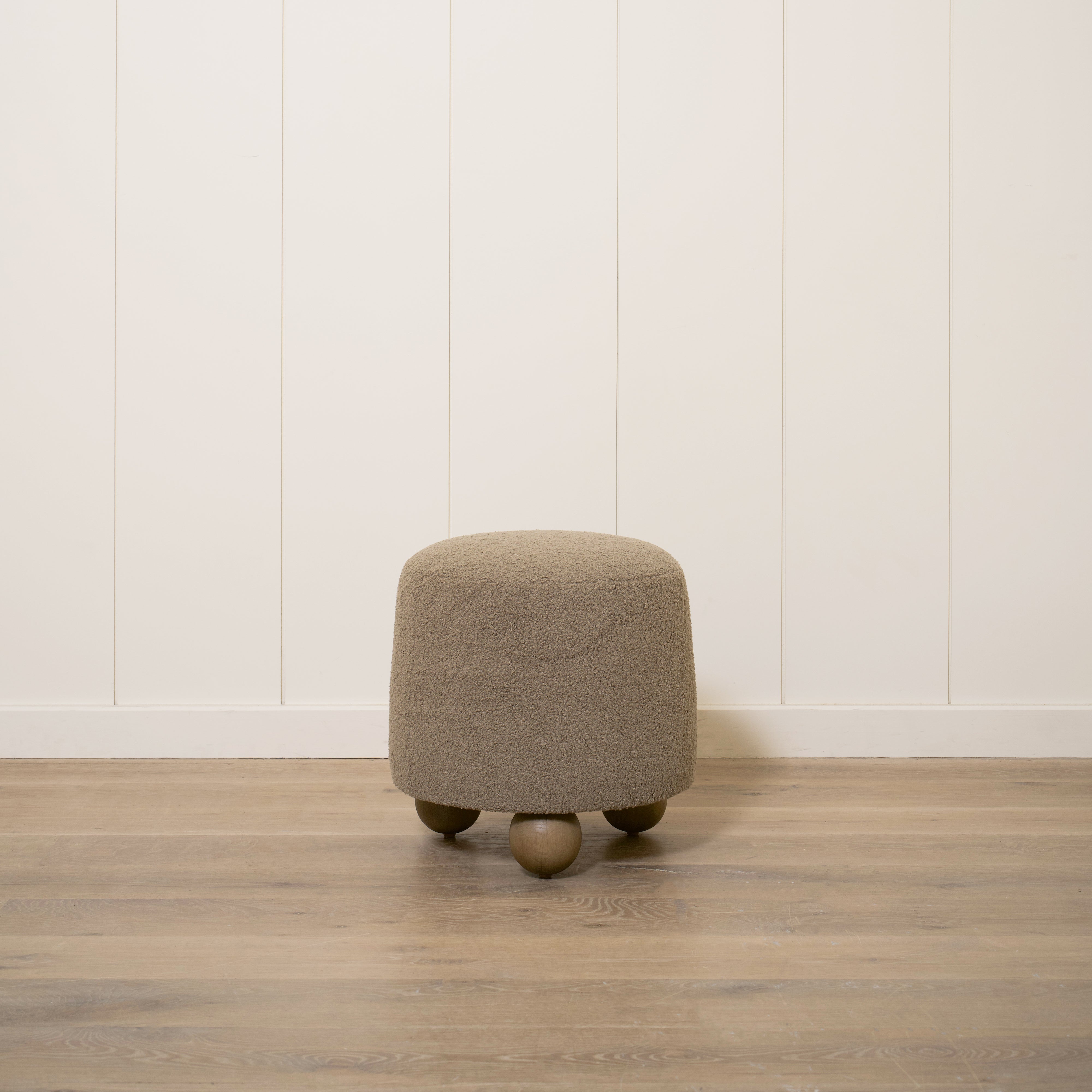 As Shown: 17"Dia x 18"H | Fabric: Peak Cocoa | Material: Solid & Engineered Oak | Finish: Hazel