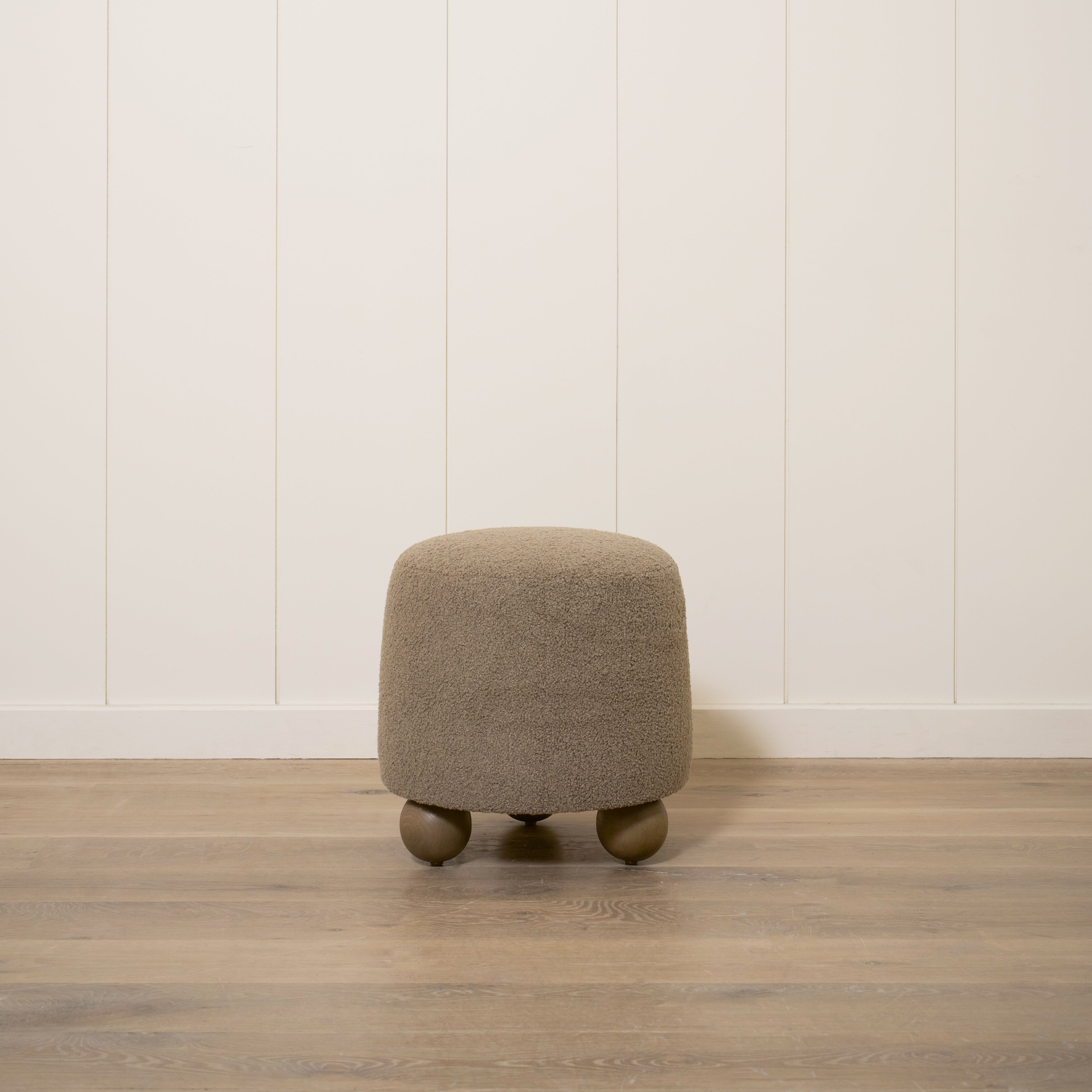 As Shown: 17"Dia x 18"H | Fabric: Peak Cocoa | Material: Solid & Engineered Oak | Finish: Hazel