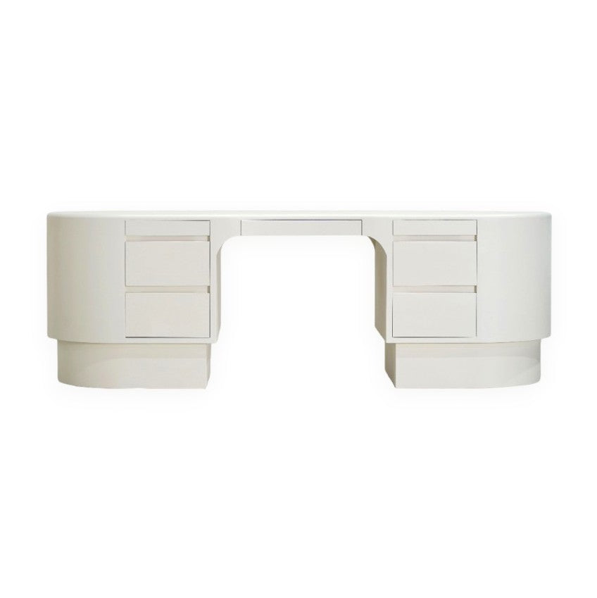 S - 90"W x 30"D x 30"H, Custom Limestone Finish Painted White, Integrated Finger Pull and Grommet