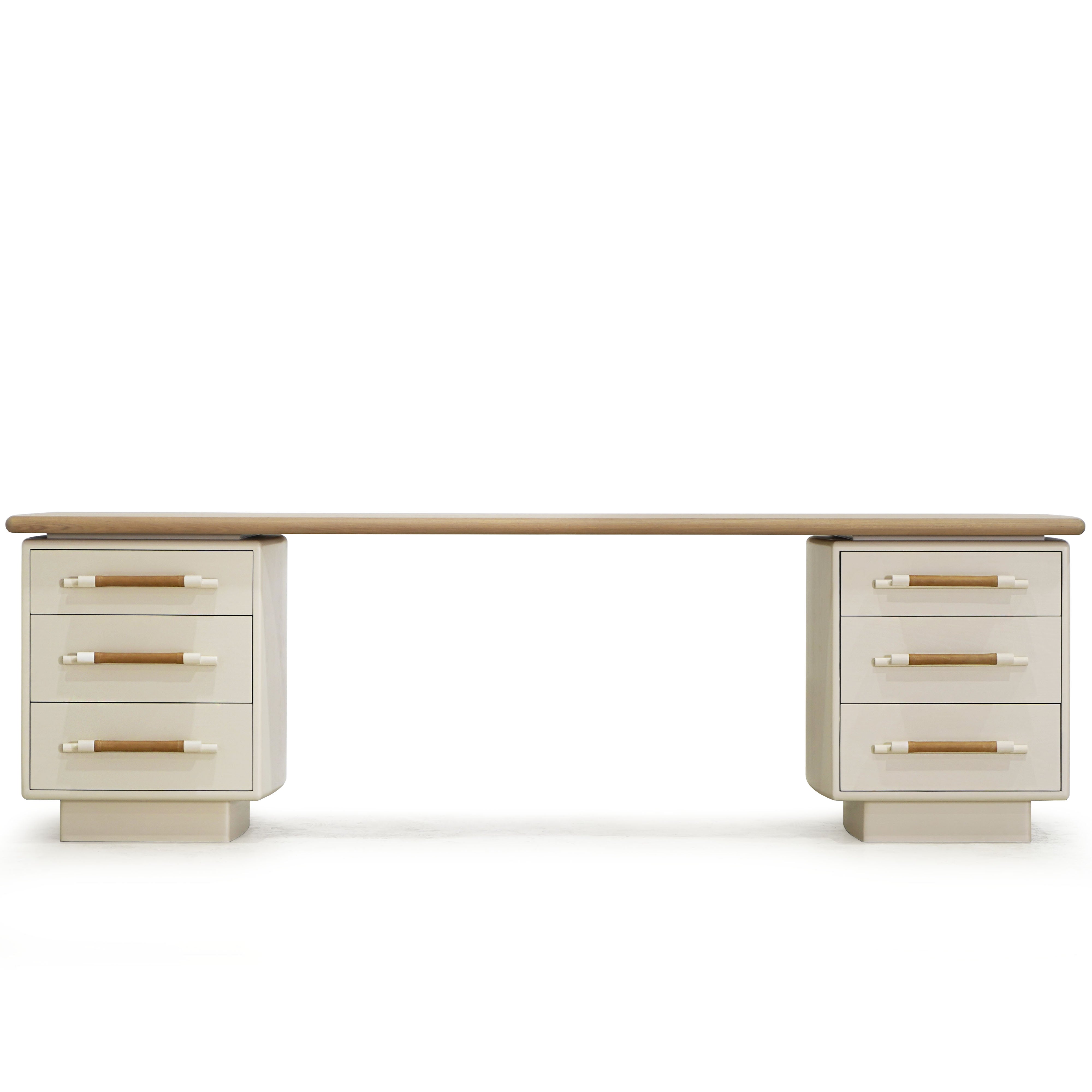 As Shown: Custom Finish (Top) in Solid Oak with a Bullnosed Edge, Wire brushed oak (Base) in Revere Pewter, with a COL leather handle