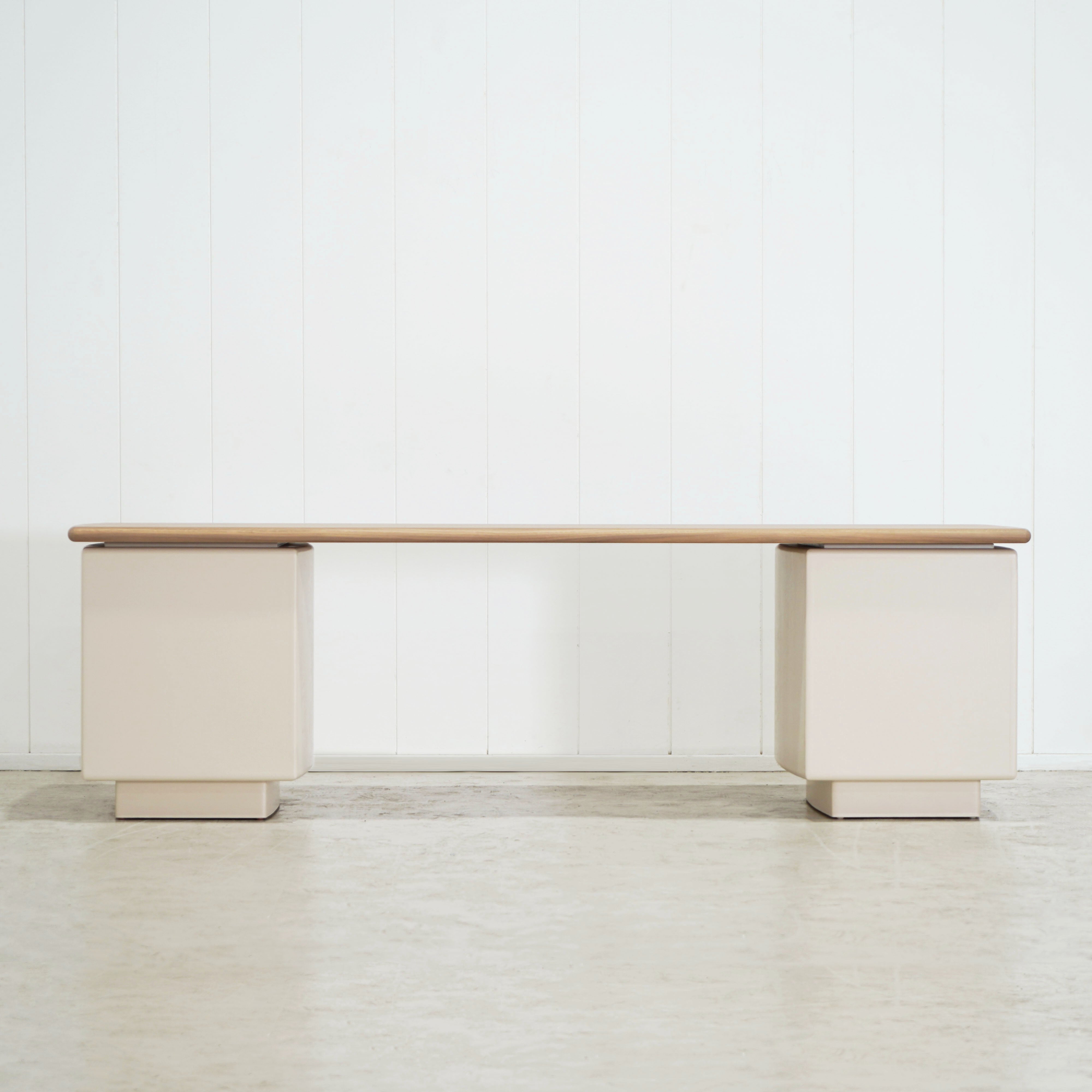 As Shown: Custom Finish (Top) in Solid Oak with a Bullnosed Edge, Wire brushed oak (Base) in Revere Pewter, with a COL leather handle