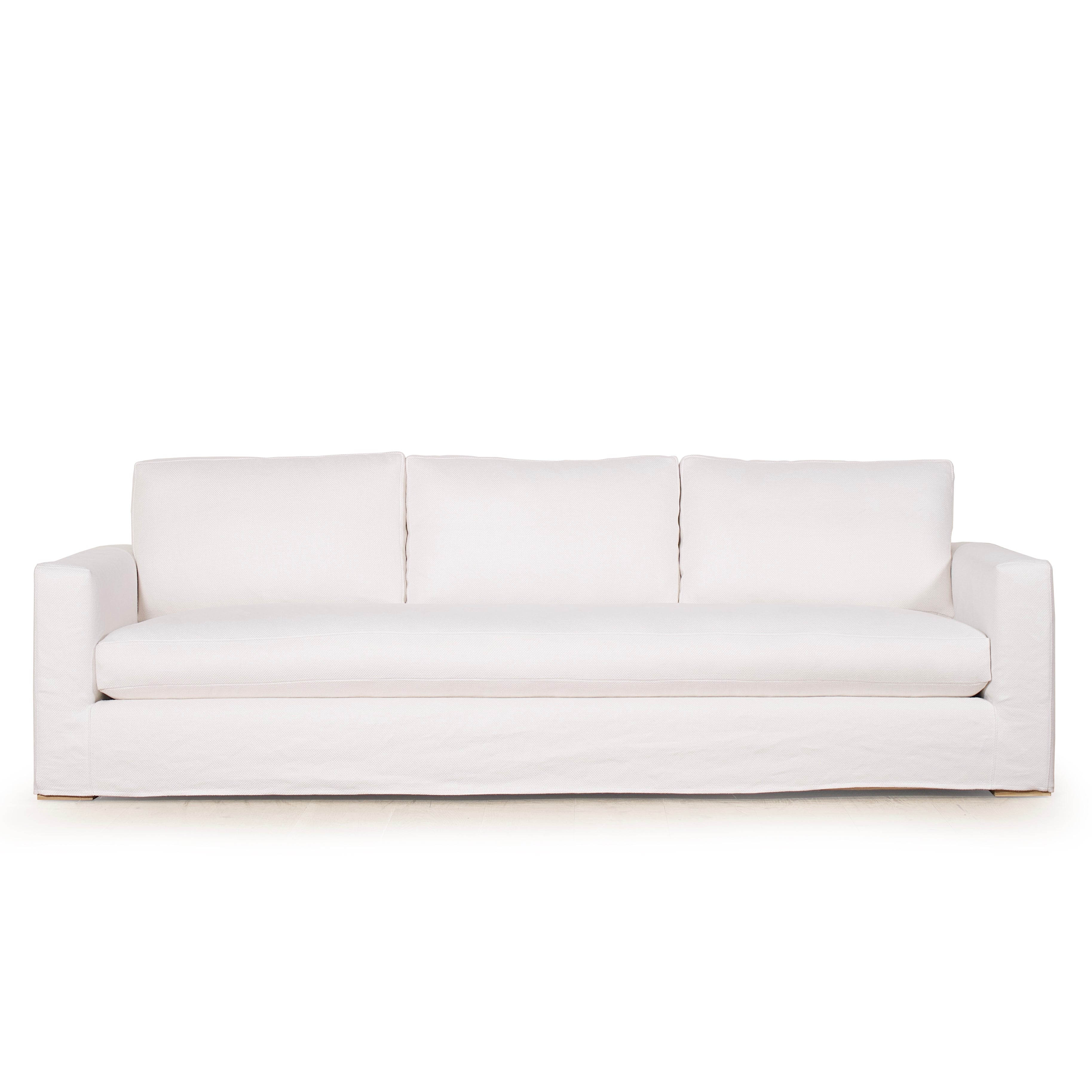 As Shown: slipcovered in COM fabric (Monte White), oak legs finished in Mint White Natural.