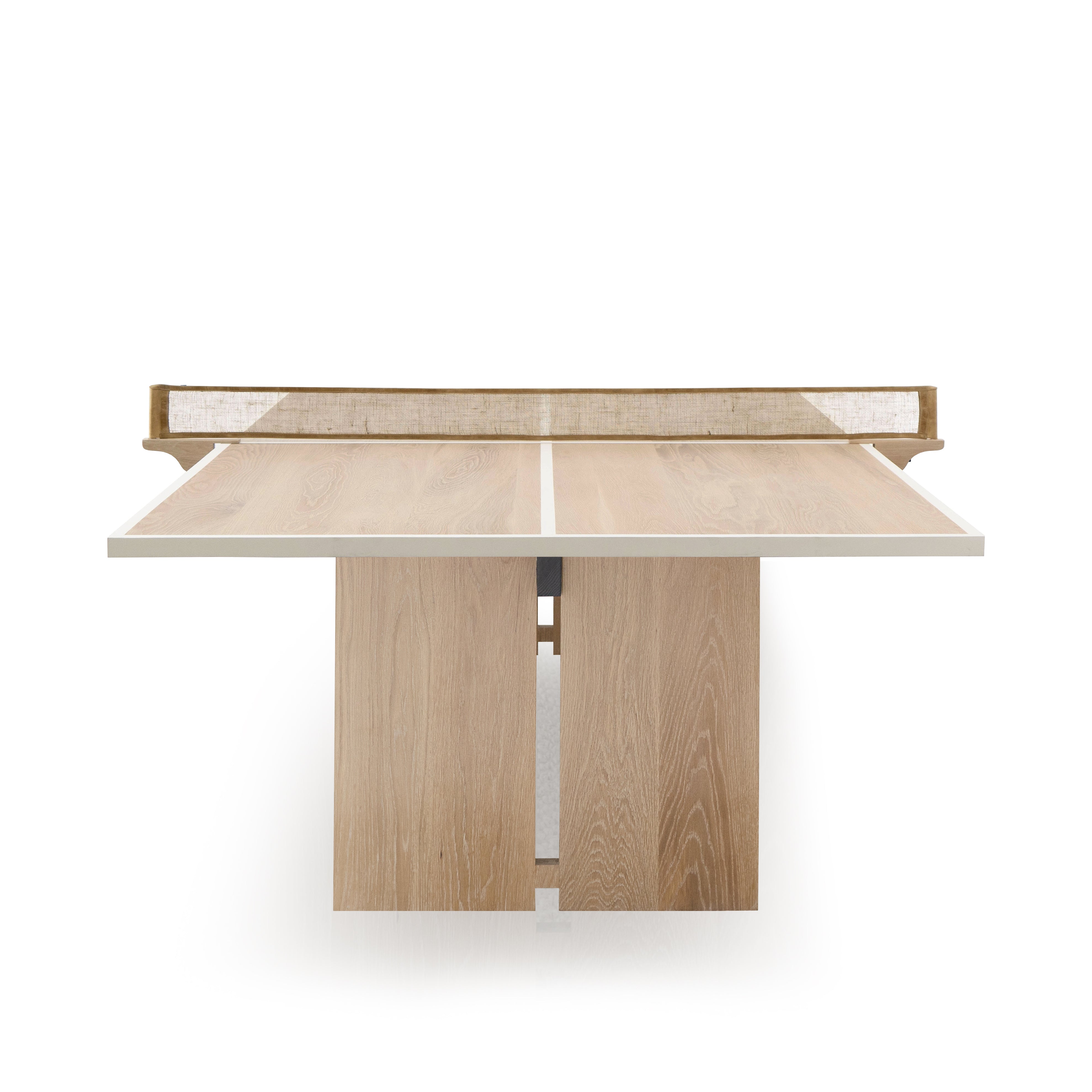 As Shown: 108"W x 60"D x 30"H | Material: Solid Oak | Finish: Natural | Painted Lines: Wire Brushed Figueroa