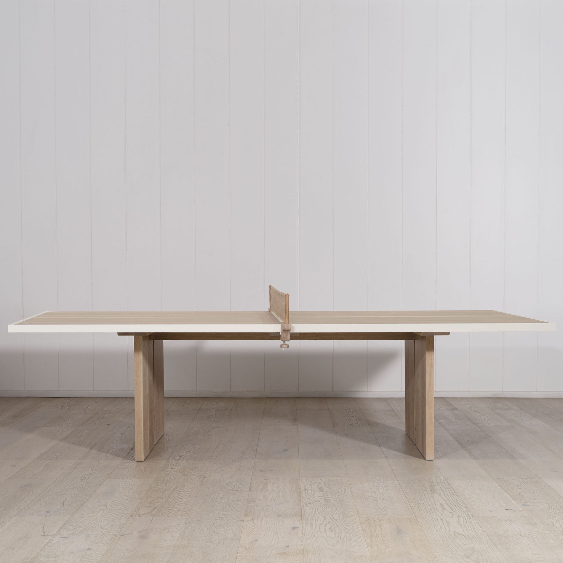 As Shown: 108"W x 60"D x 30"H | Material: Solid Oak | Finish: Natural | Painted Lines: Wire Brushed Figueroa