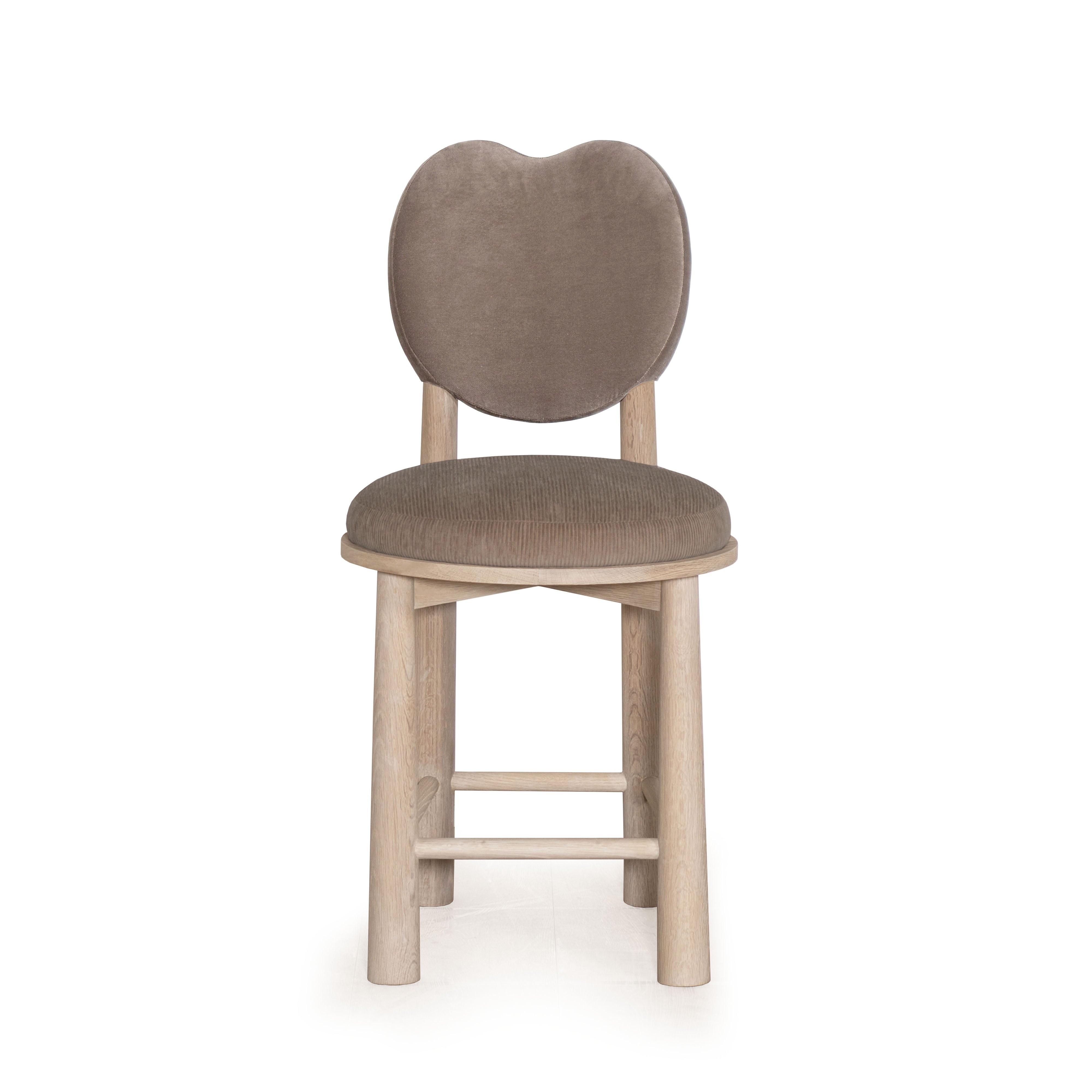 As Shown: in Sky Taupe back and Mila Driftwood seat. Oak finished in Mint White Natural.