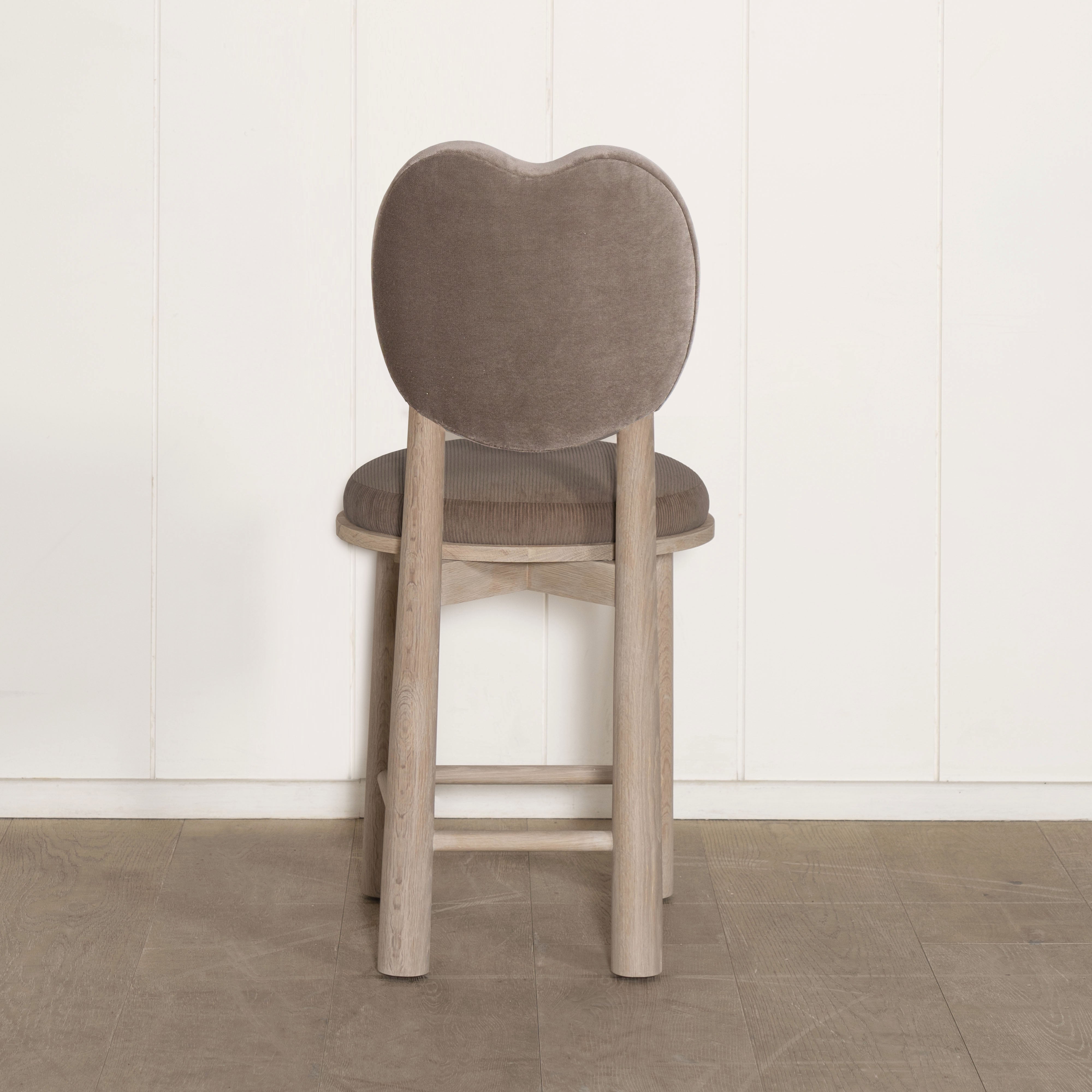 As Shown: in Sky Taupe back and Mila Driftwood seat. Oak finished in Mint White Natural.