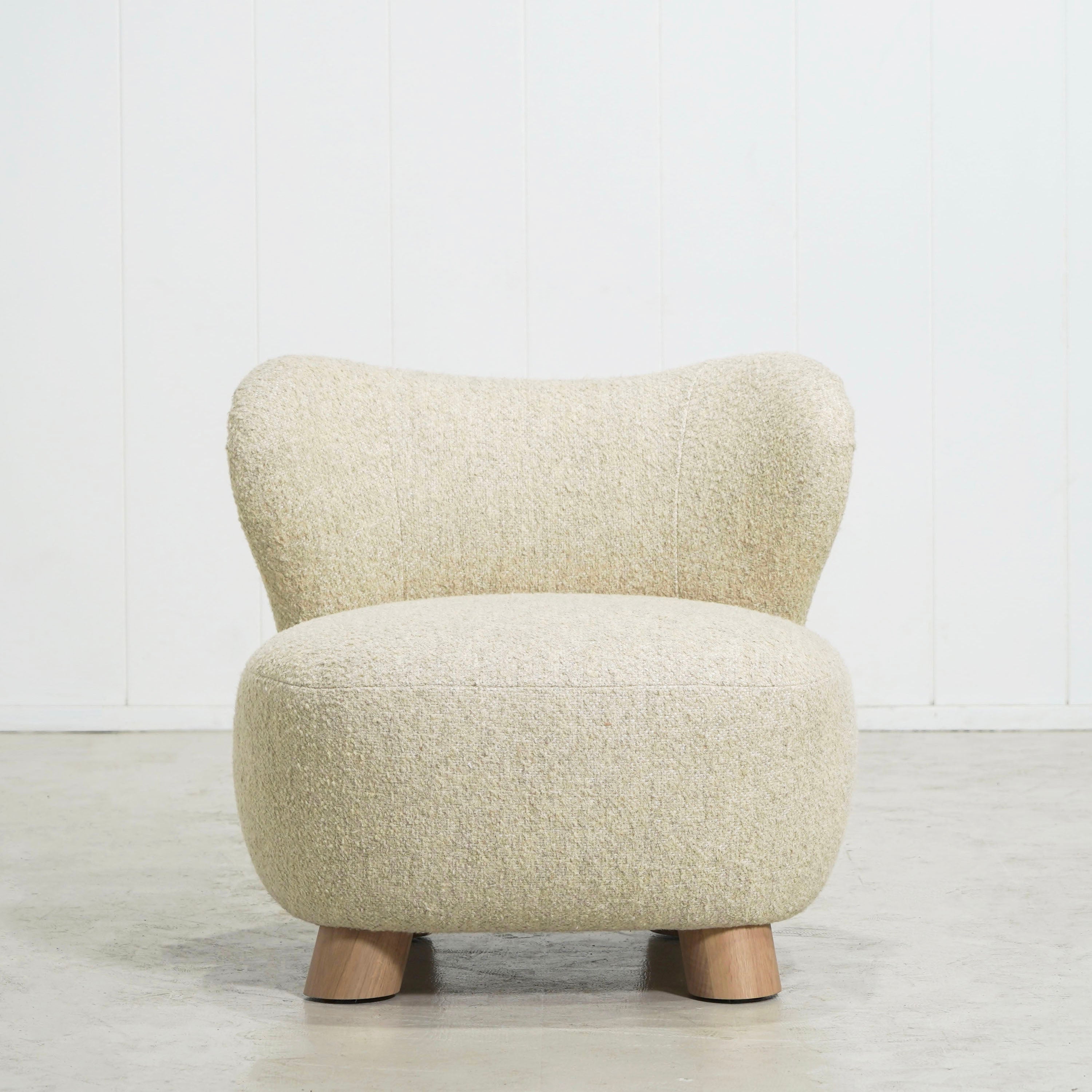 As Shown: 34"W x 35"D x 32"H | Style: Upholstered | Fabric: Berber Natural | Base: Legs | Finish: Smoke (Discontinued)