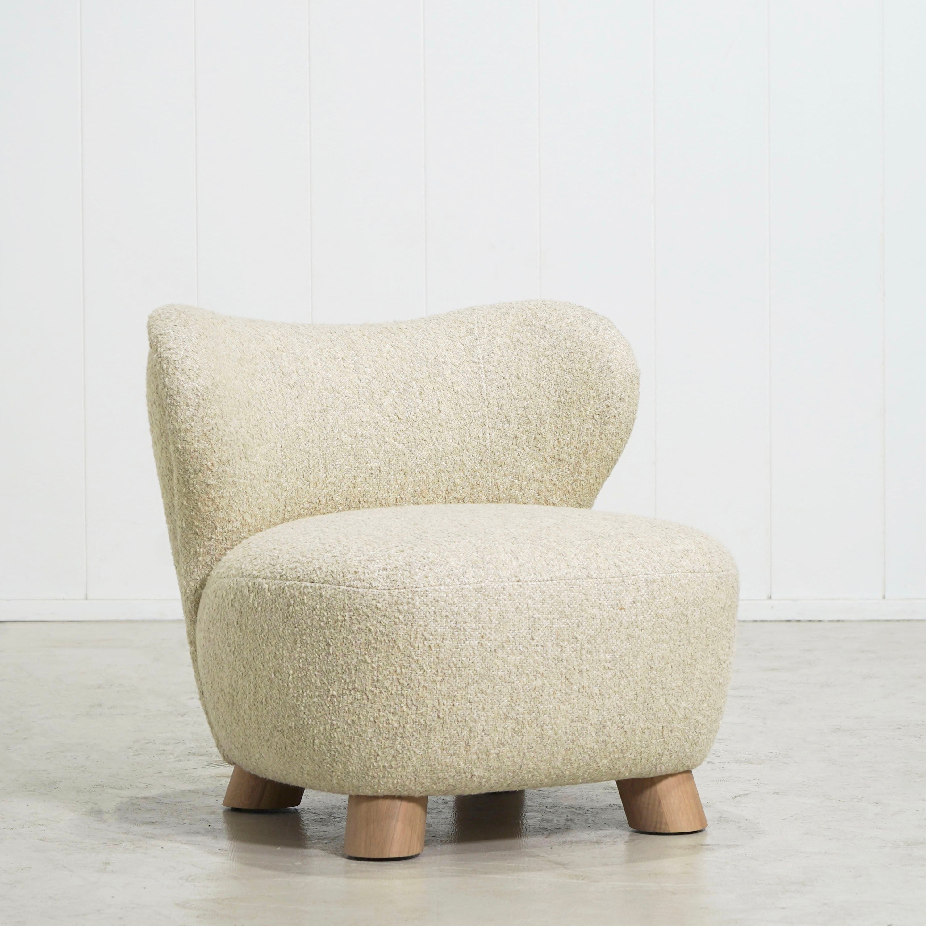 As Shown: 34"W x 35"D x 32"H | Style: Upholstered | Fabric: Berber Natural | Base: Legs | Finish: Smoke (Discontinued)