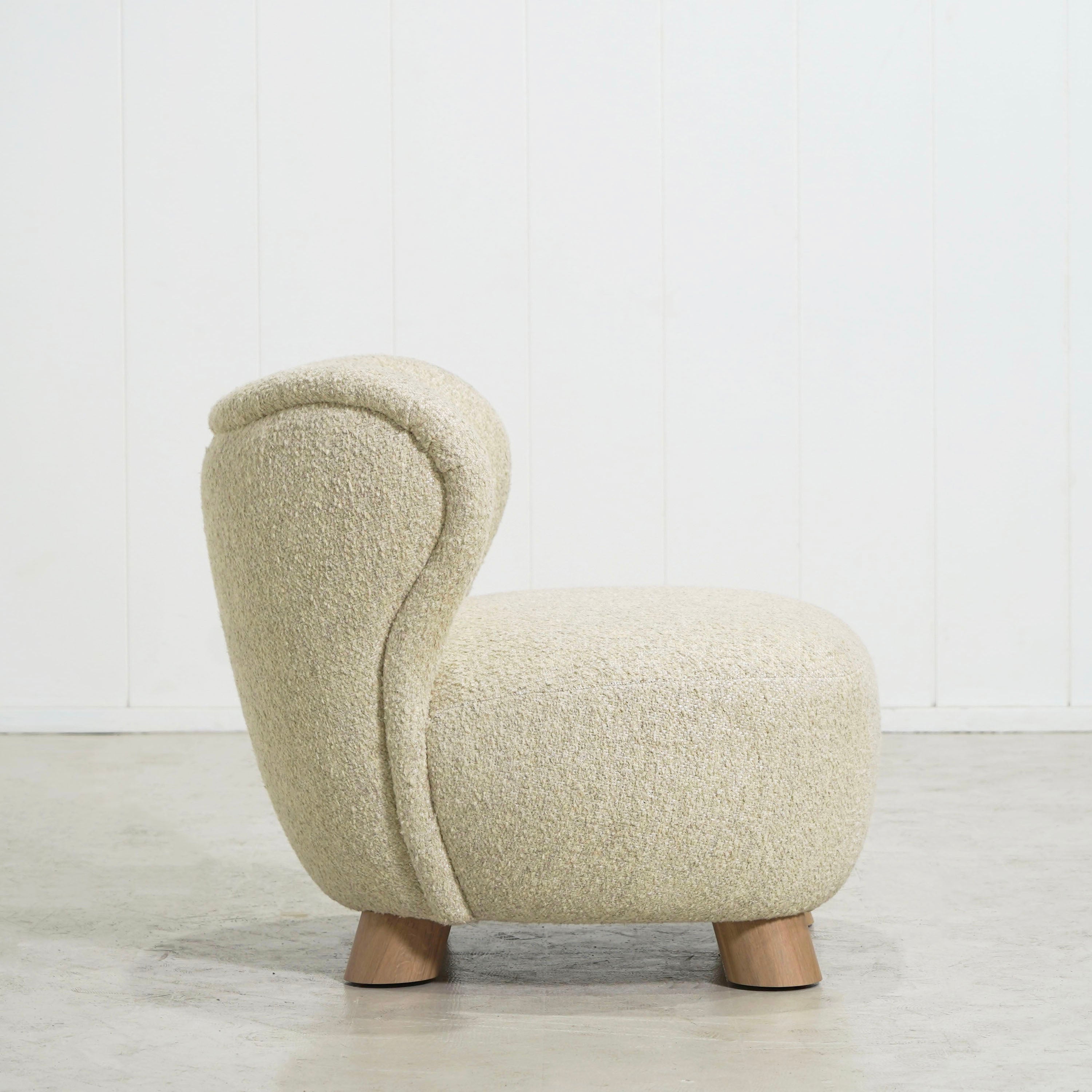 As Shown: 34"W x 35"D x 32"H | Style: Upholstered | Fabric: Berber Natural | Base: Legs | Finish: Smoke (Discontinued)