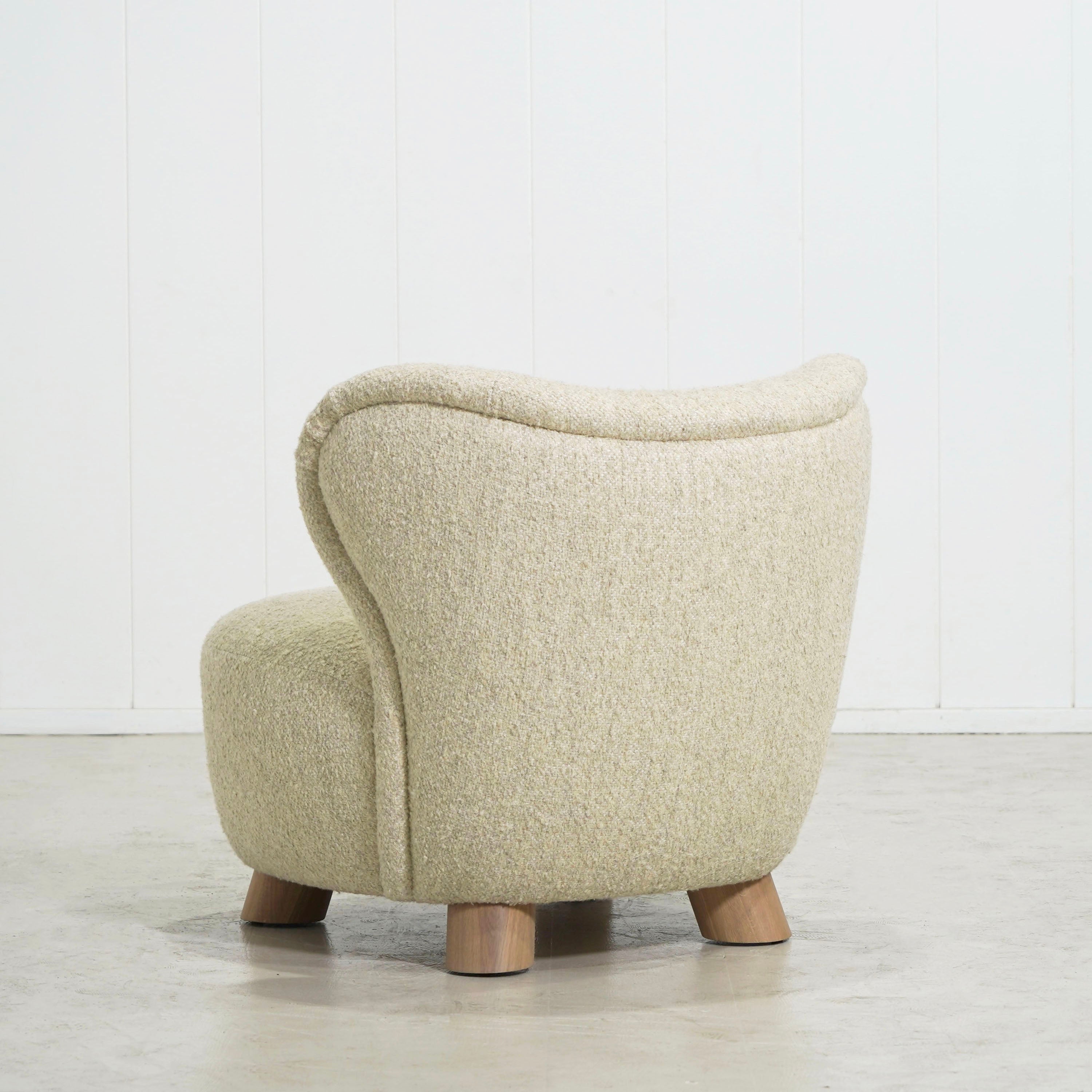 As Shown: 34"W x 35"D x 32"H | Style: Upholstered | Fabric: Berber Natural | Base: Legs | Finish: Smoke (Discontinued)