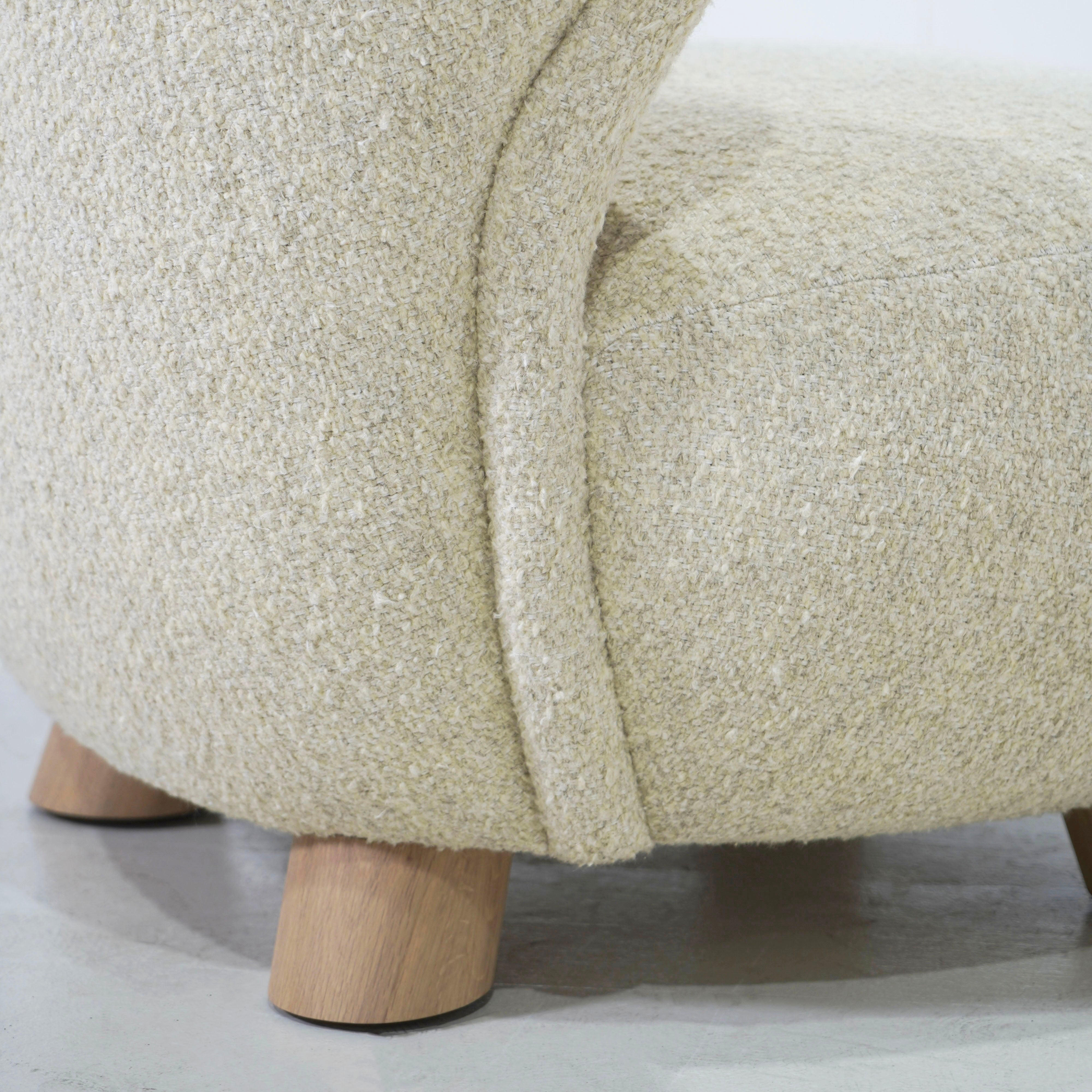 As Shown: 34"W x 35"D x 32"H | Style: Upholstered | Fabric: Berber Natural | Base: Legs | Finish: Smoke (Discontinued)