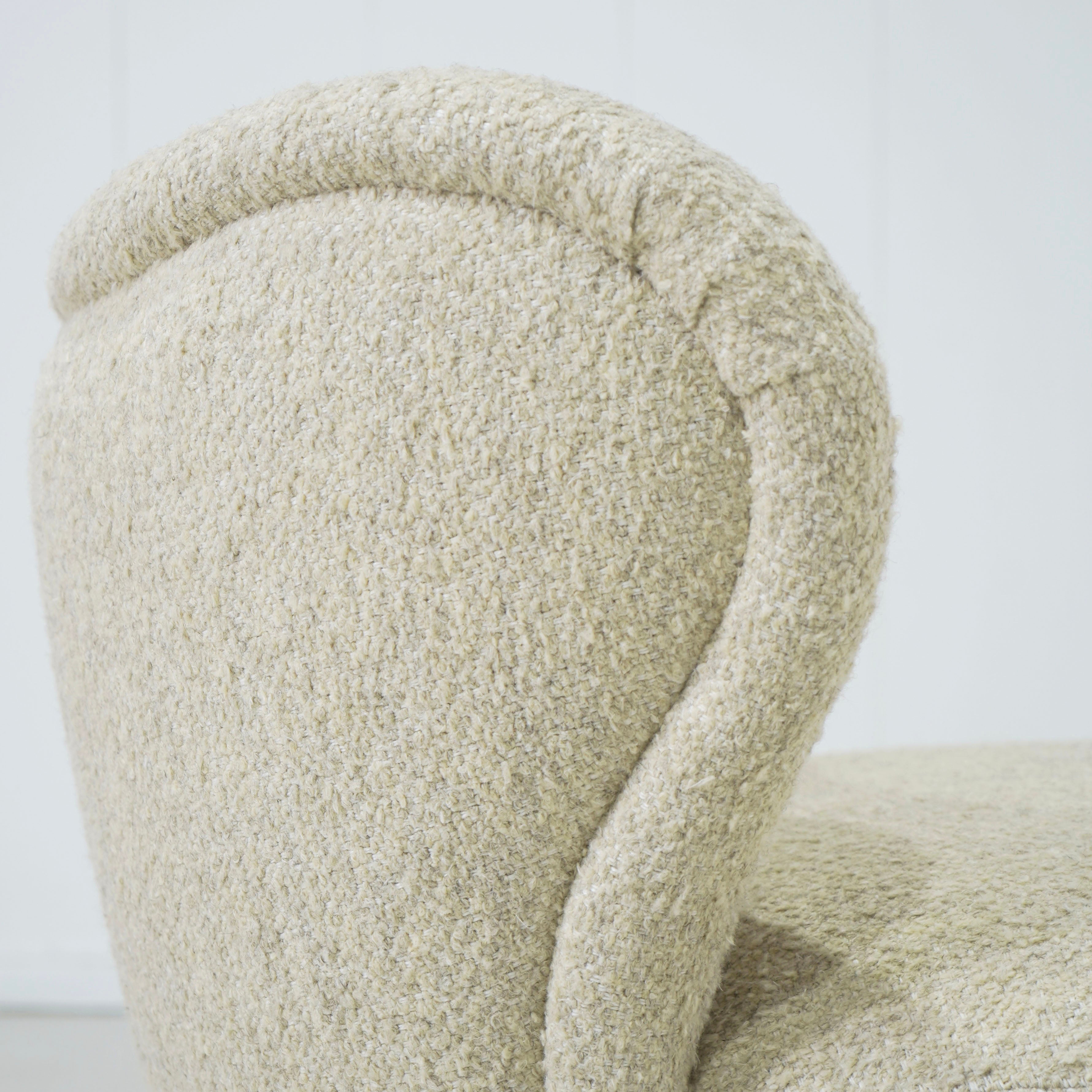 As Shown: 34"W x 35"D x 32"H | Style: Upholstered | Fabric: Berber Natural | Base: Legs | Finish: Smoke (Discontinued)