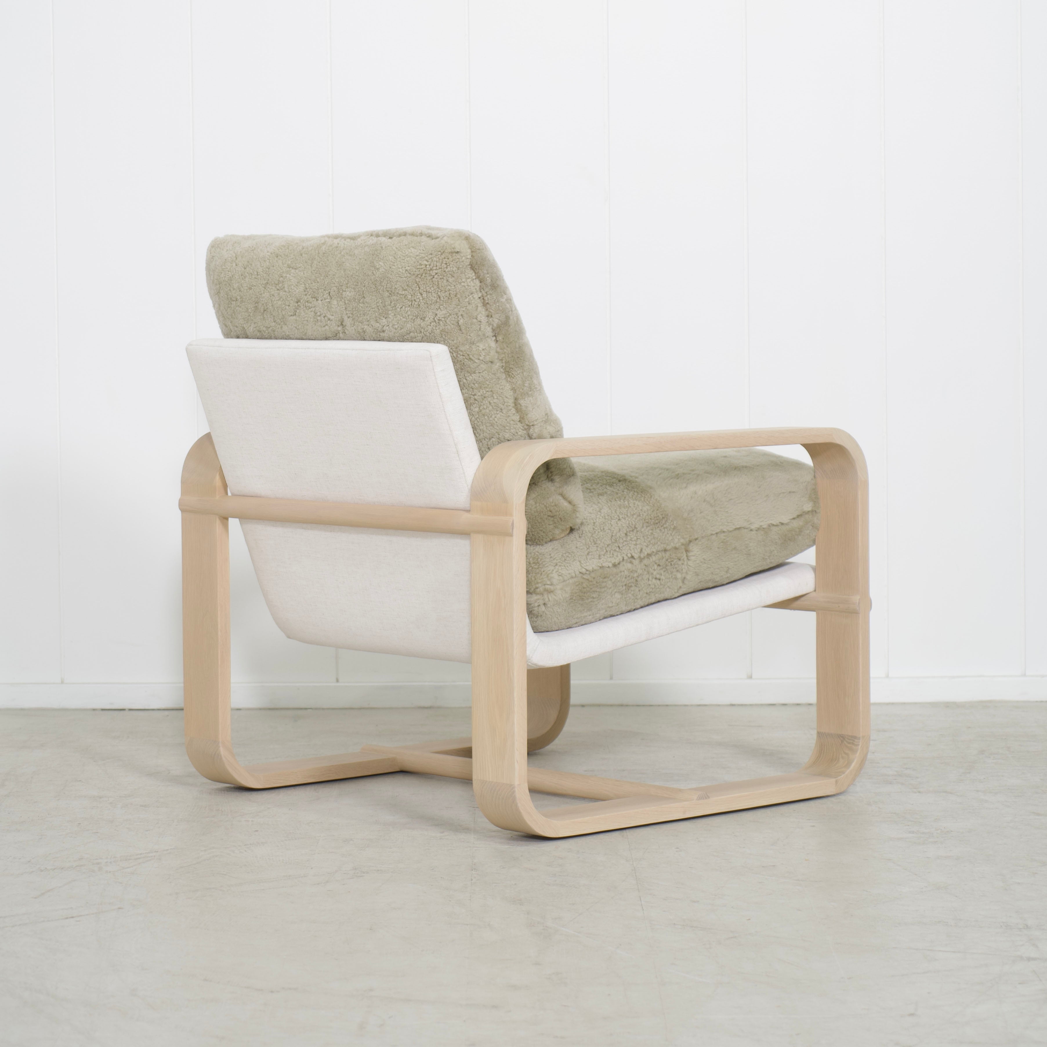 As Shown: in Dusty Beige Shearling, Nora snow frame and Mint White Natural oak.