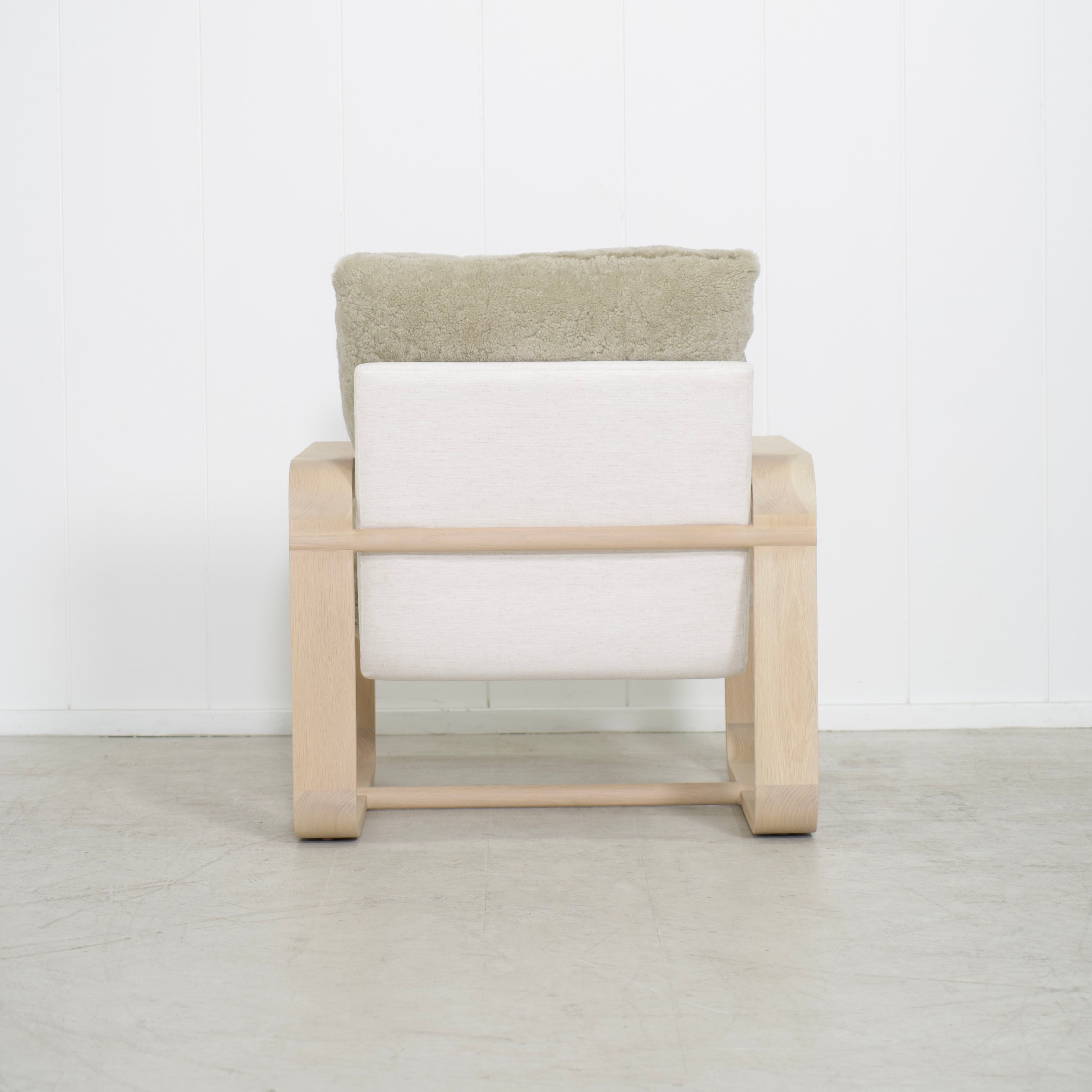 As Shown: in Dusty Beige Shearling, Nora snow frame and Mint White Natural oak.