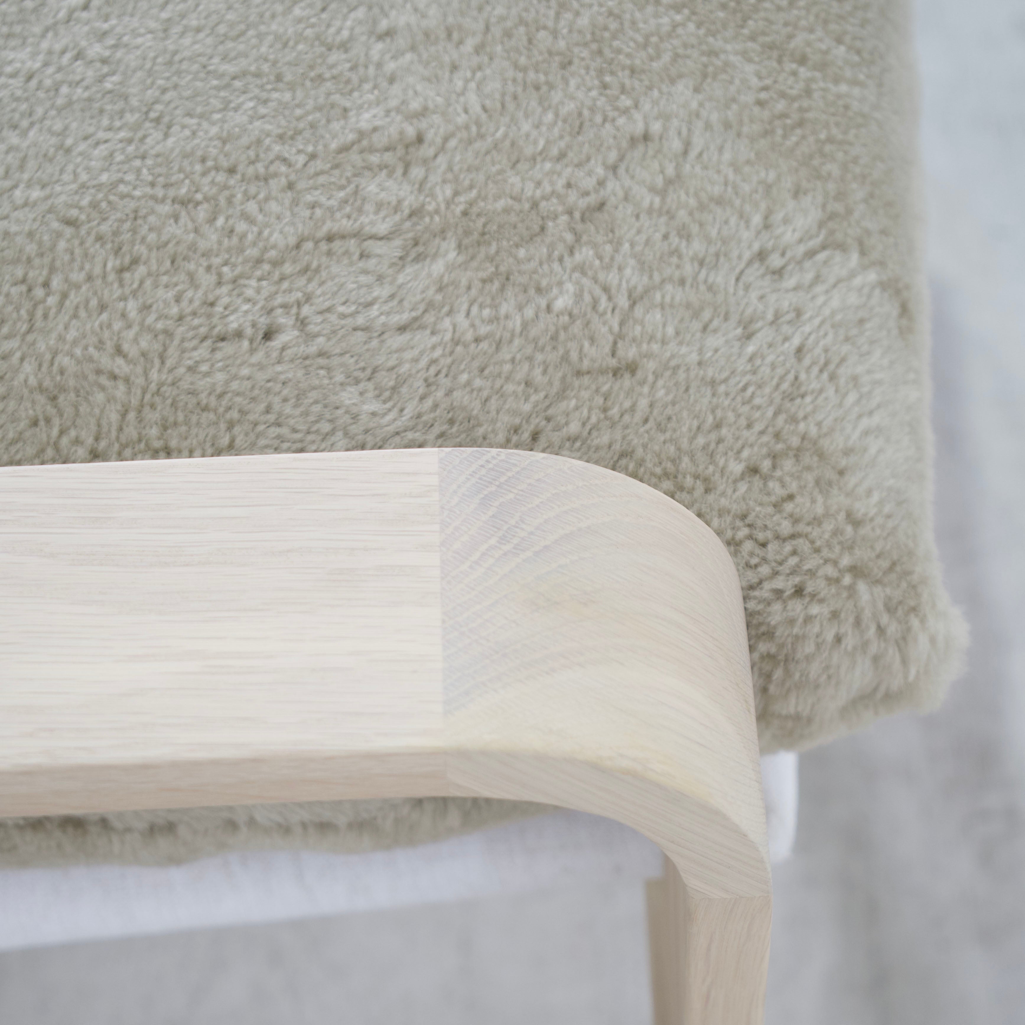 As Shown: in Dusty Beige Shearling, Nora snow frame and Mint White Natural oak.