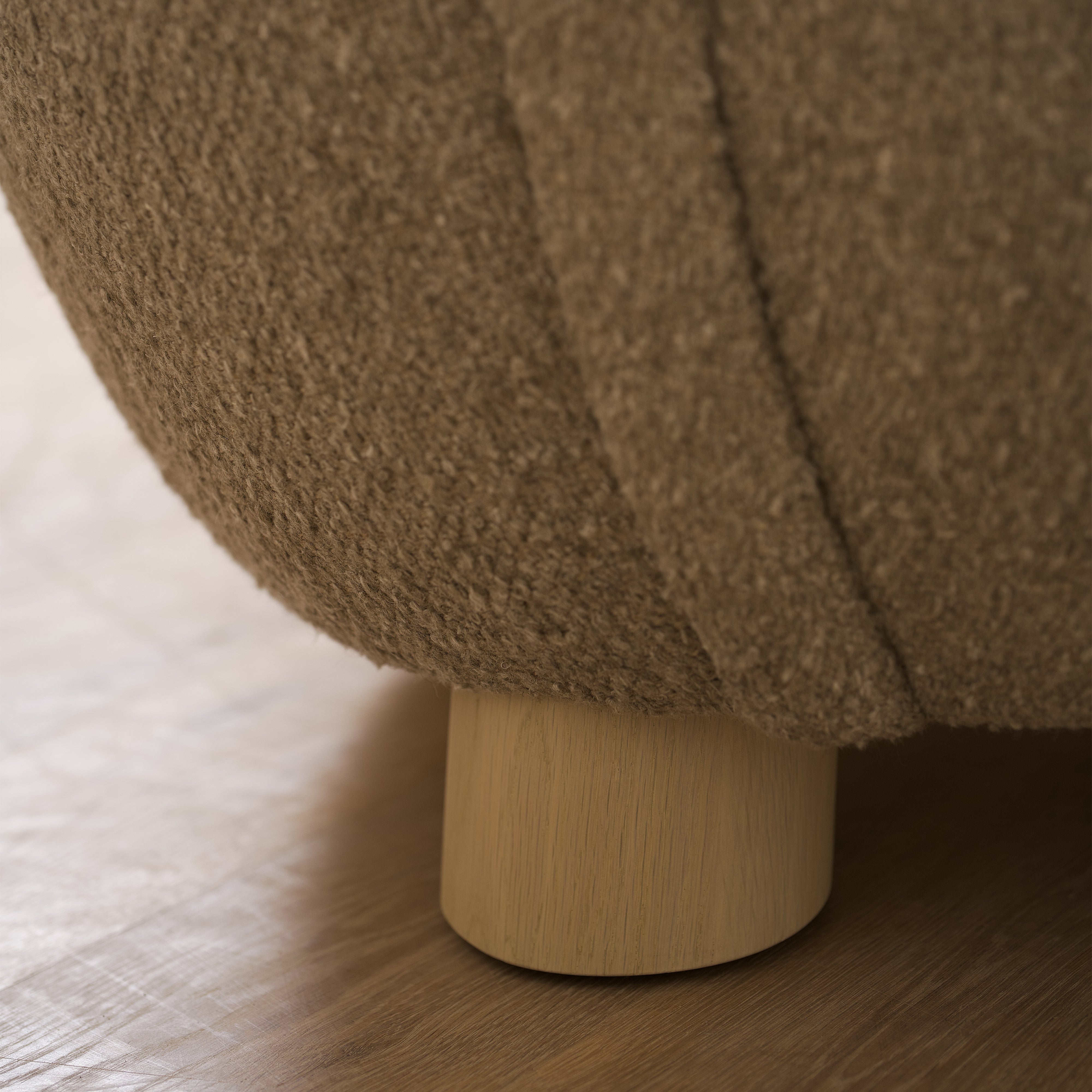 As Shown: 34"L x 35"D x 32"H | Style: Upholstered | Fabric: Berber Shale | Base: Legs | Finish: Sand