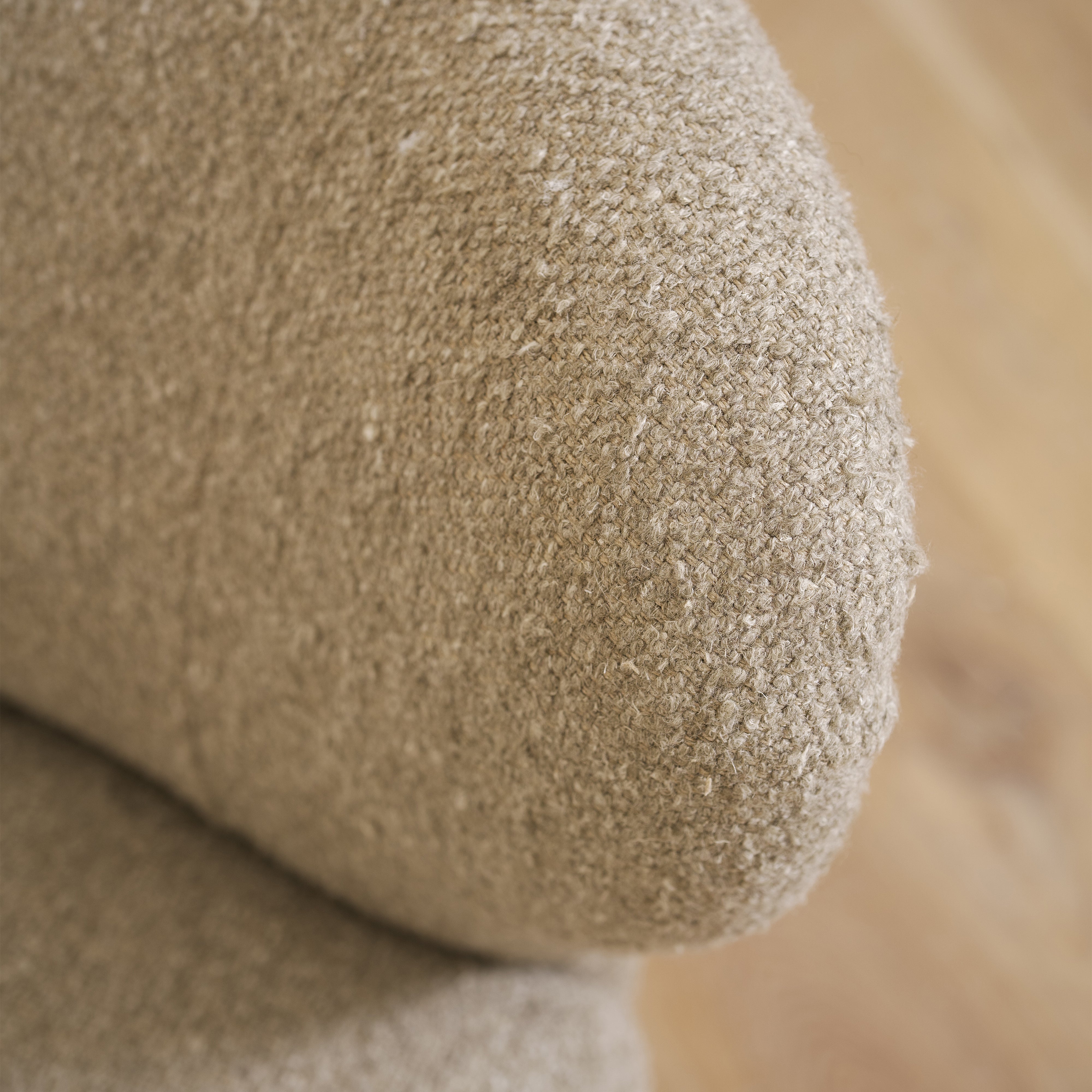 As Shown: 34"W x 35"D x 32"H | Style: Upholstered | Fabric: Berber Shale | Base: Legs | Finish: Sand