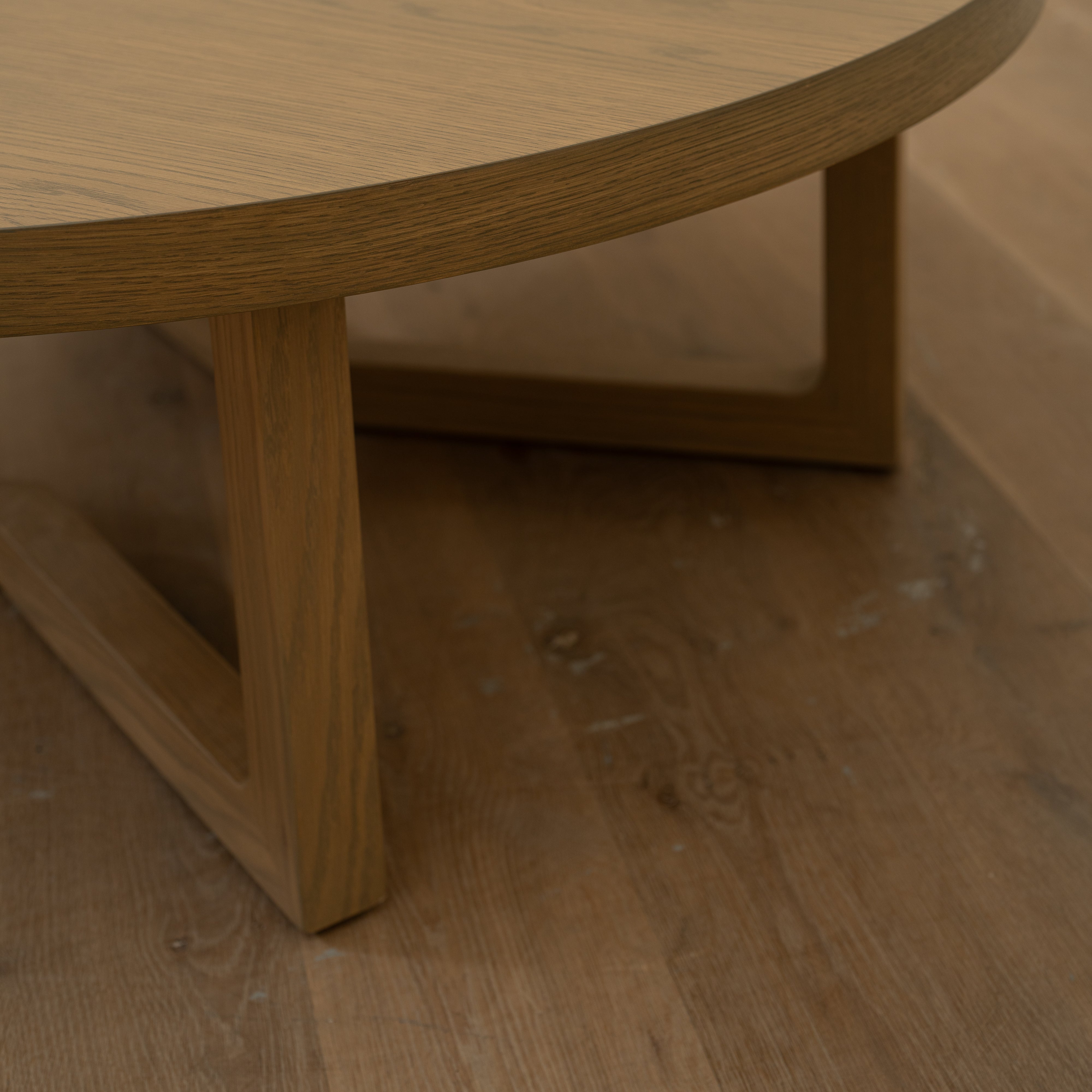 As Shown: 48"Dia x 17"H | Material: Solid & engineered Oak | Finish: Hazel