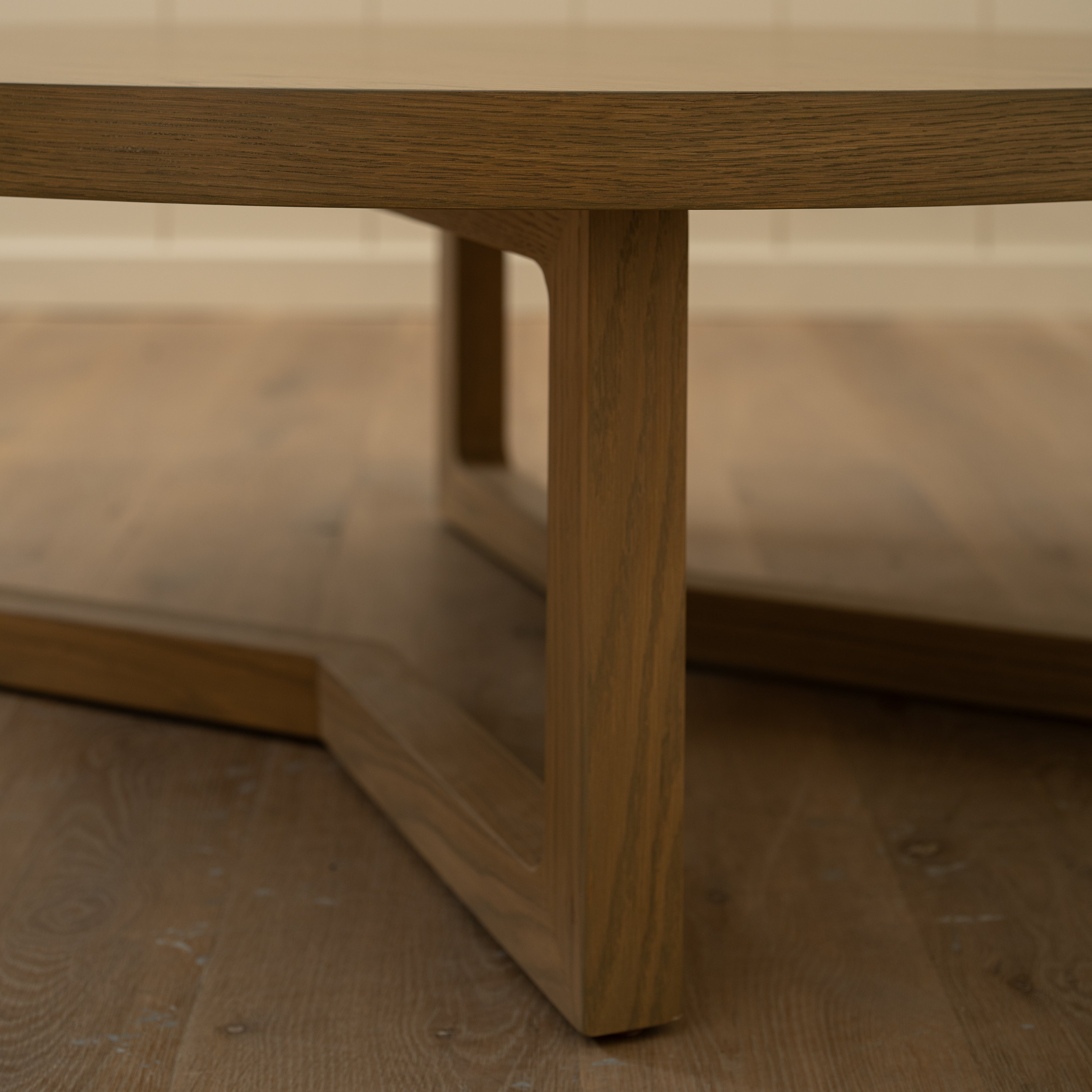 As Shown: 48"Dia x 17"H | Material: Solid & engineered Oak | Finish: Hazel