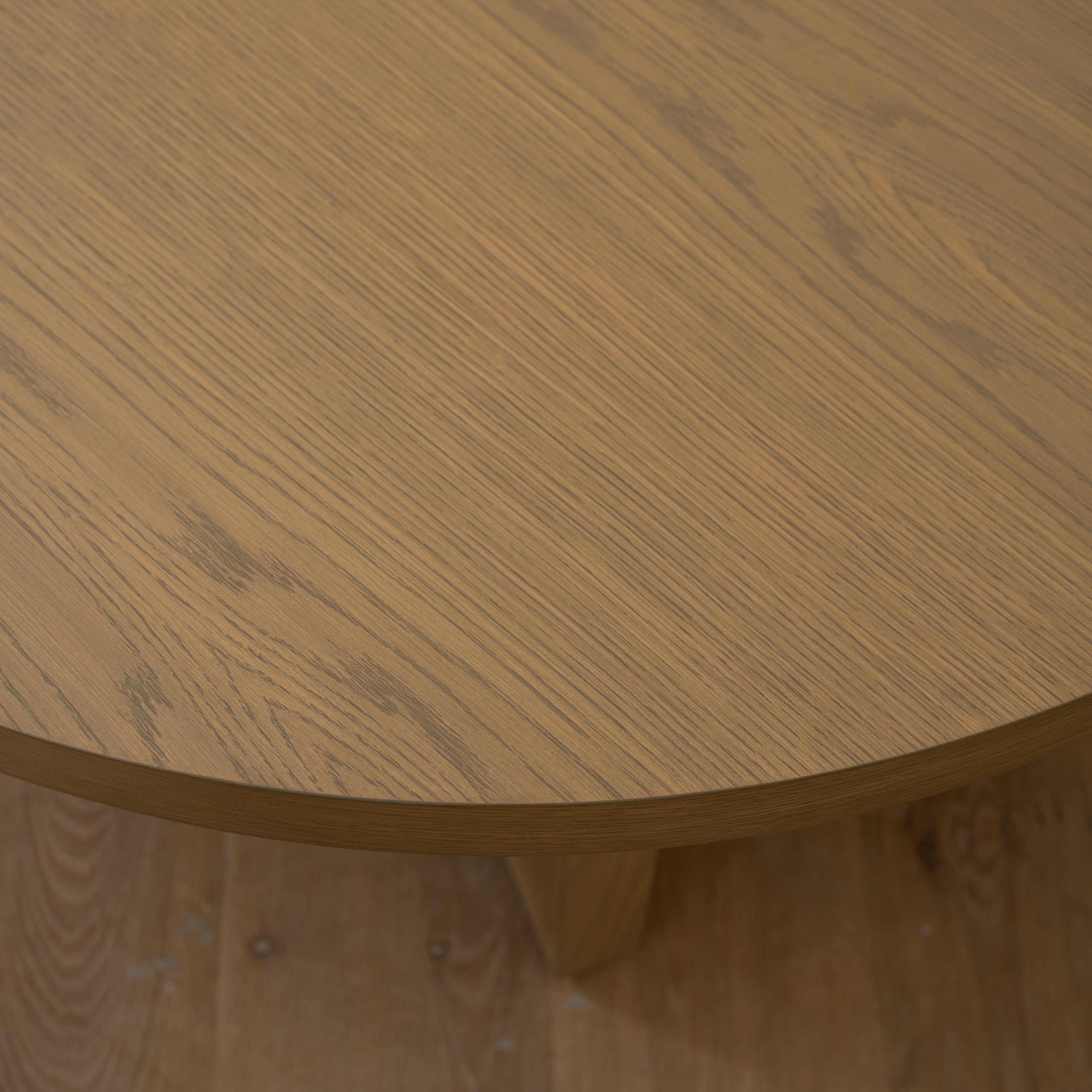 As Shown: 48"Dia x 17"H | Material: Solid & engineered Oak | Finish: Hazel
