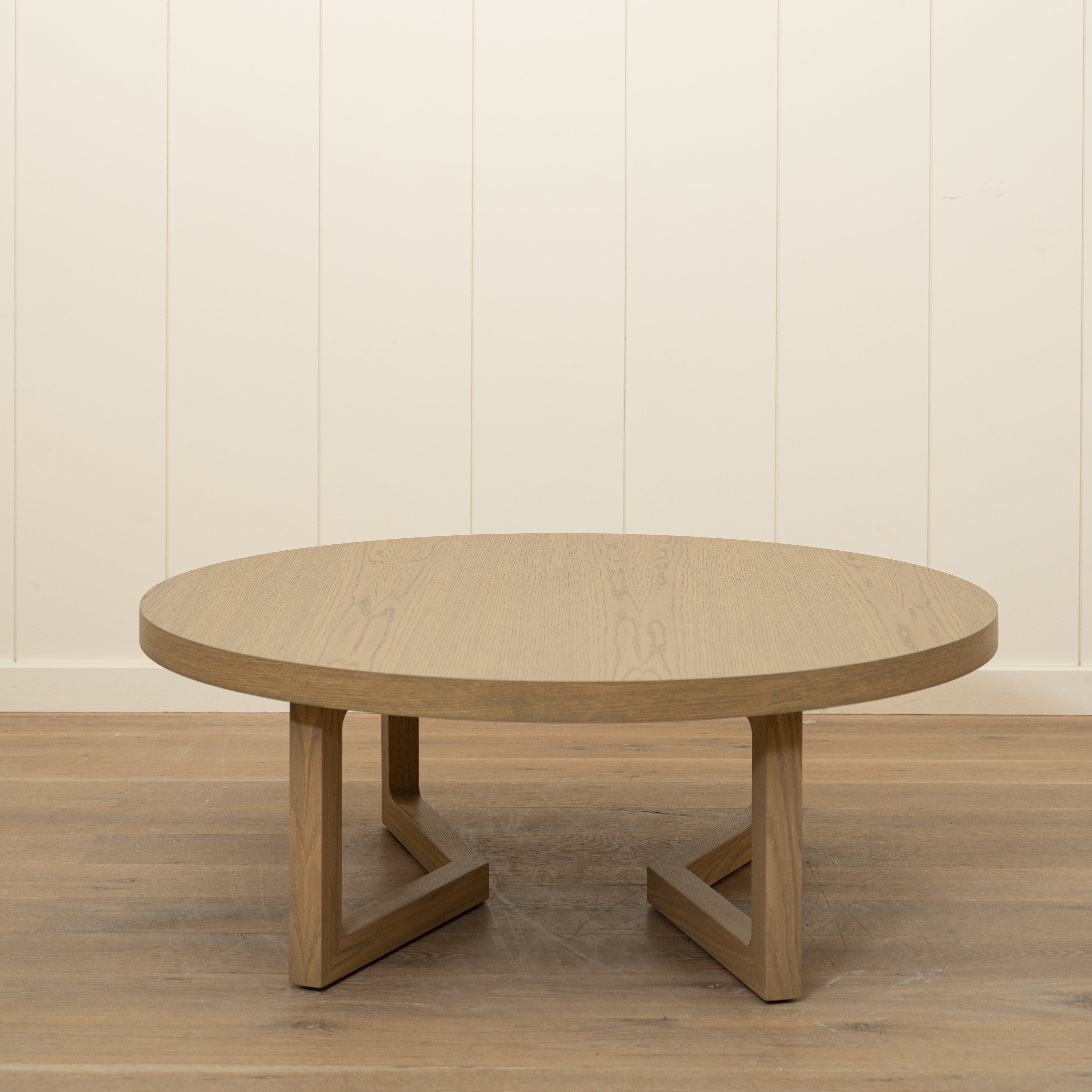As Shown: 48"Dia x 17"H | Material: Solid & engineered Oak | Finish: Hazel