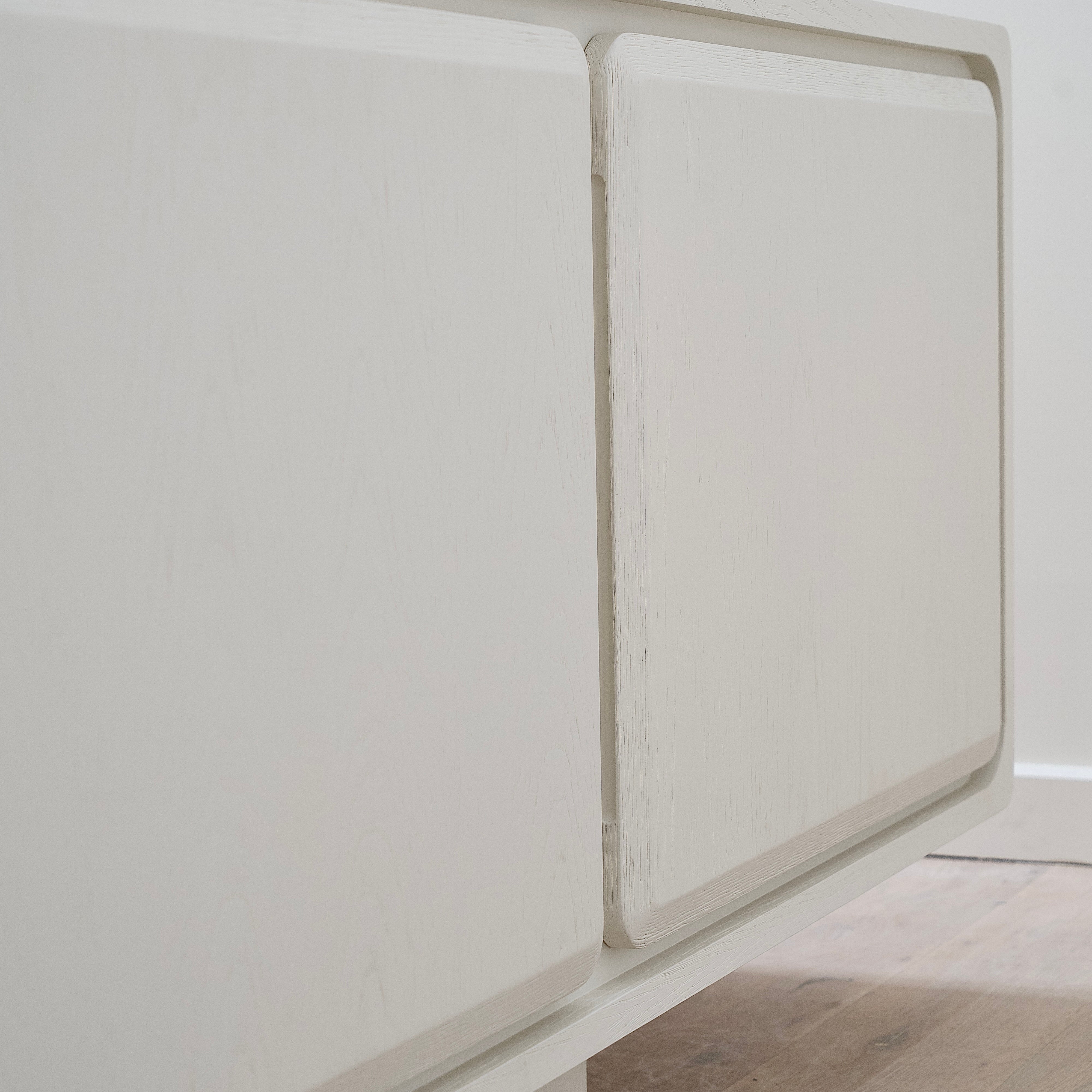 As Shown: 120"W x 18"D x 30"H | Materiai: Ash | Finish: Wire Brushed Edgecomb Grey