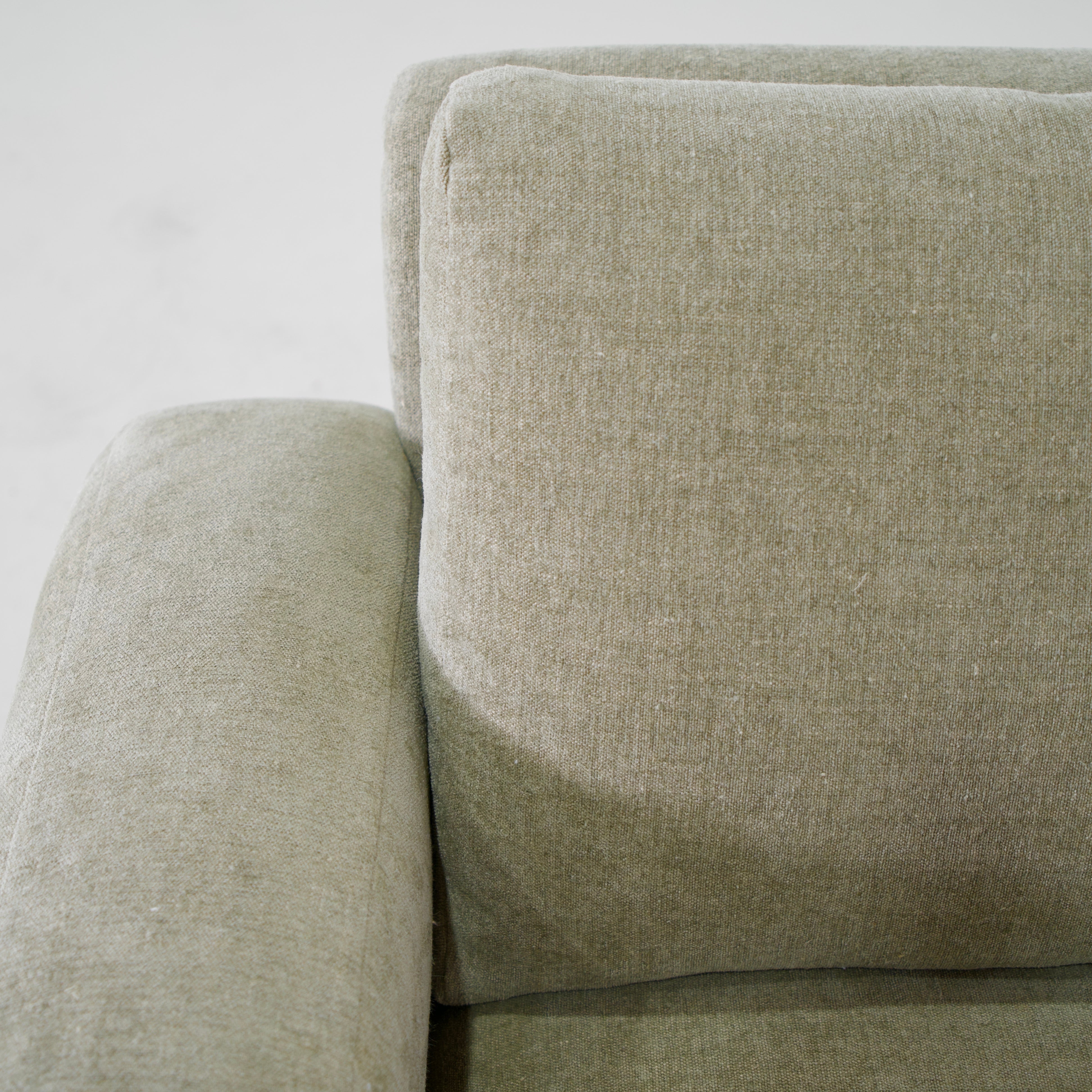 As Shown: in Bellamy Moss, upholstered base, swivel.