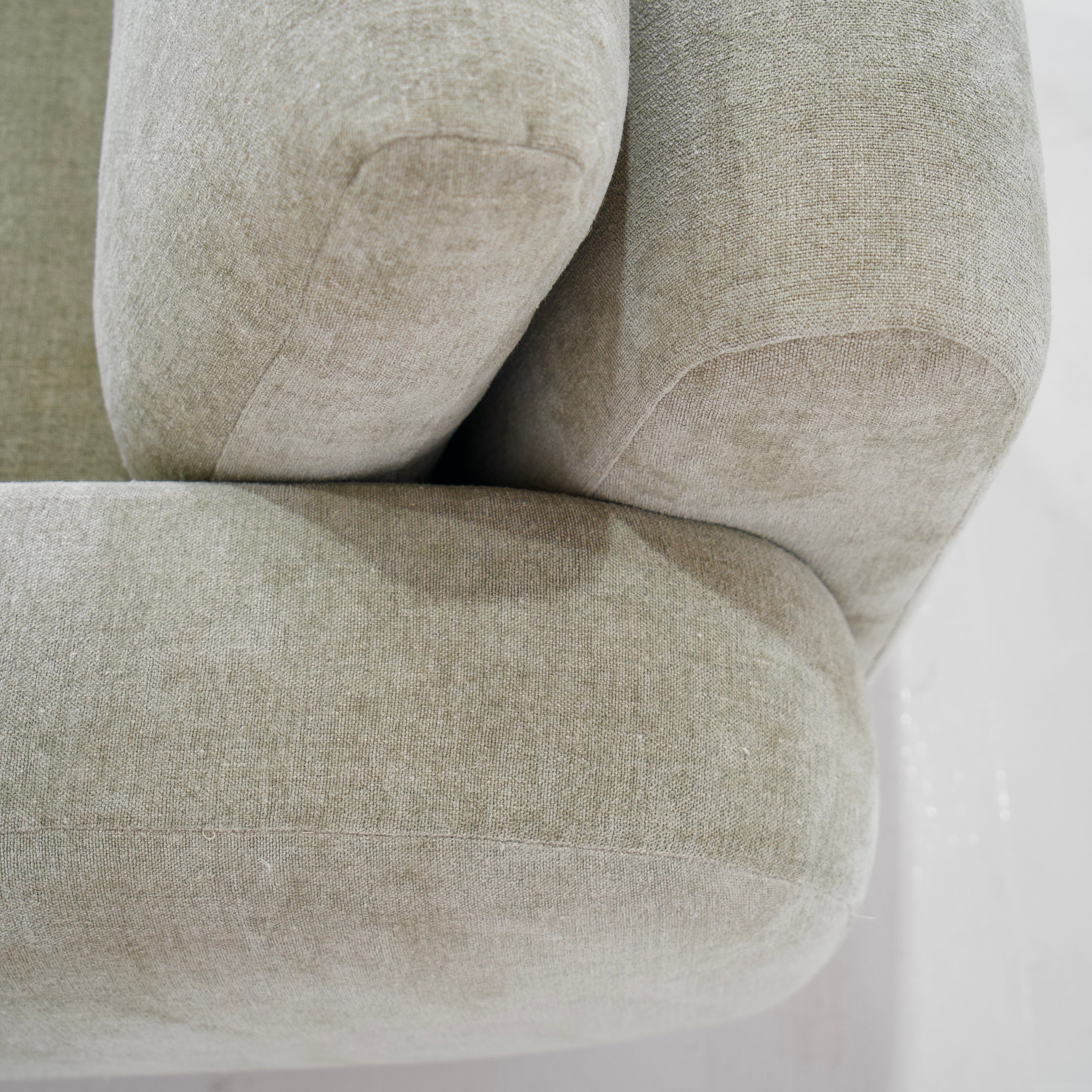 As Shown: in Bellamy Moss, upholstered base, swivel.