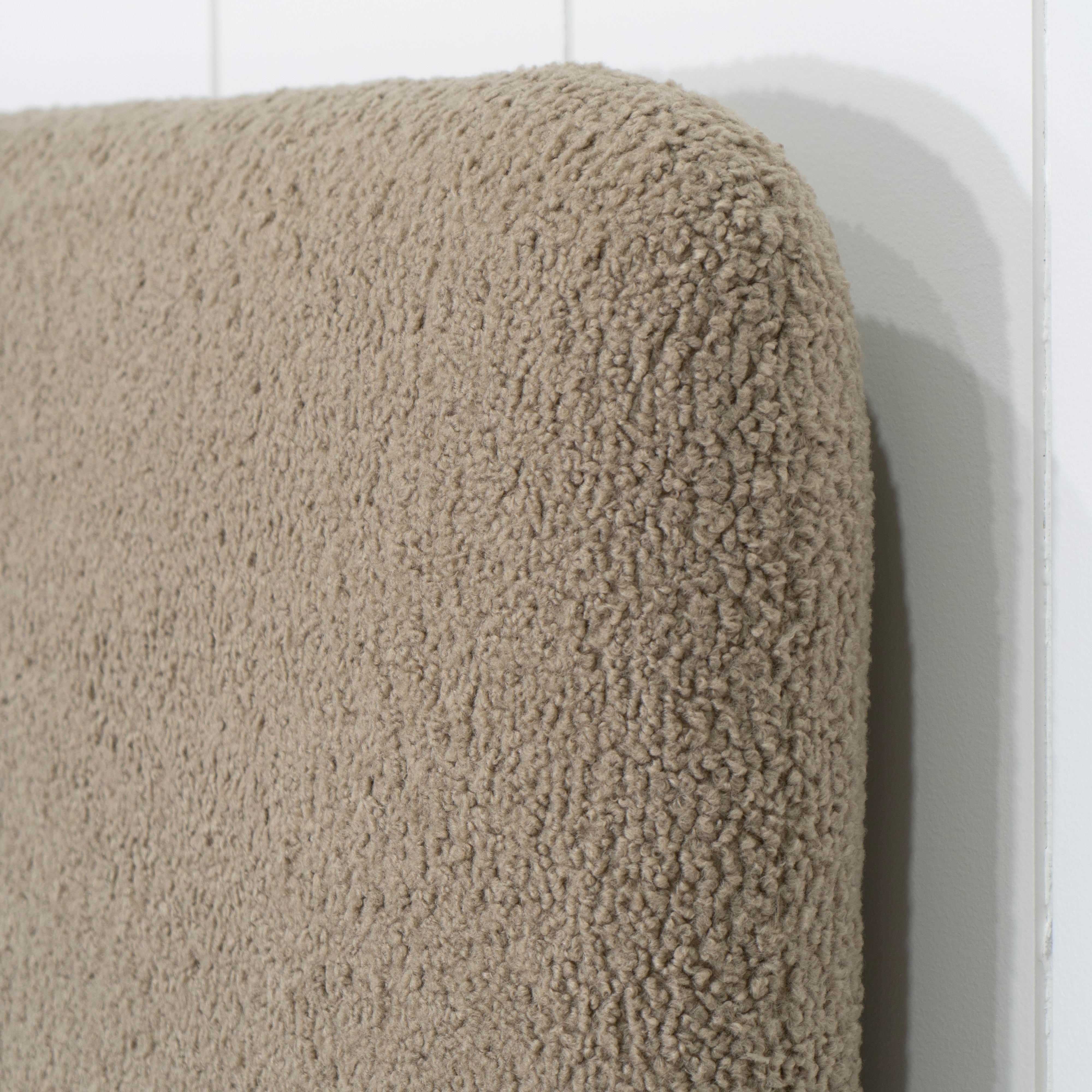 As Shown: in Sheepskin Toast, oak finished in Mint White Natural.