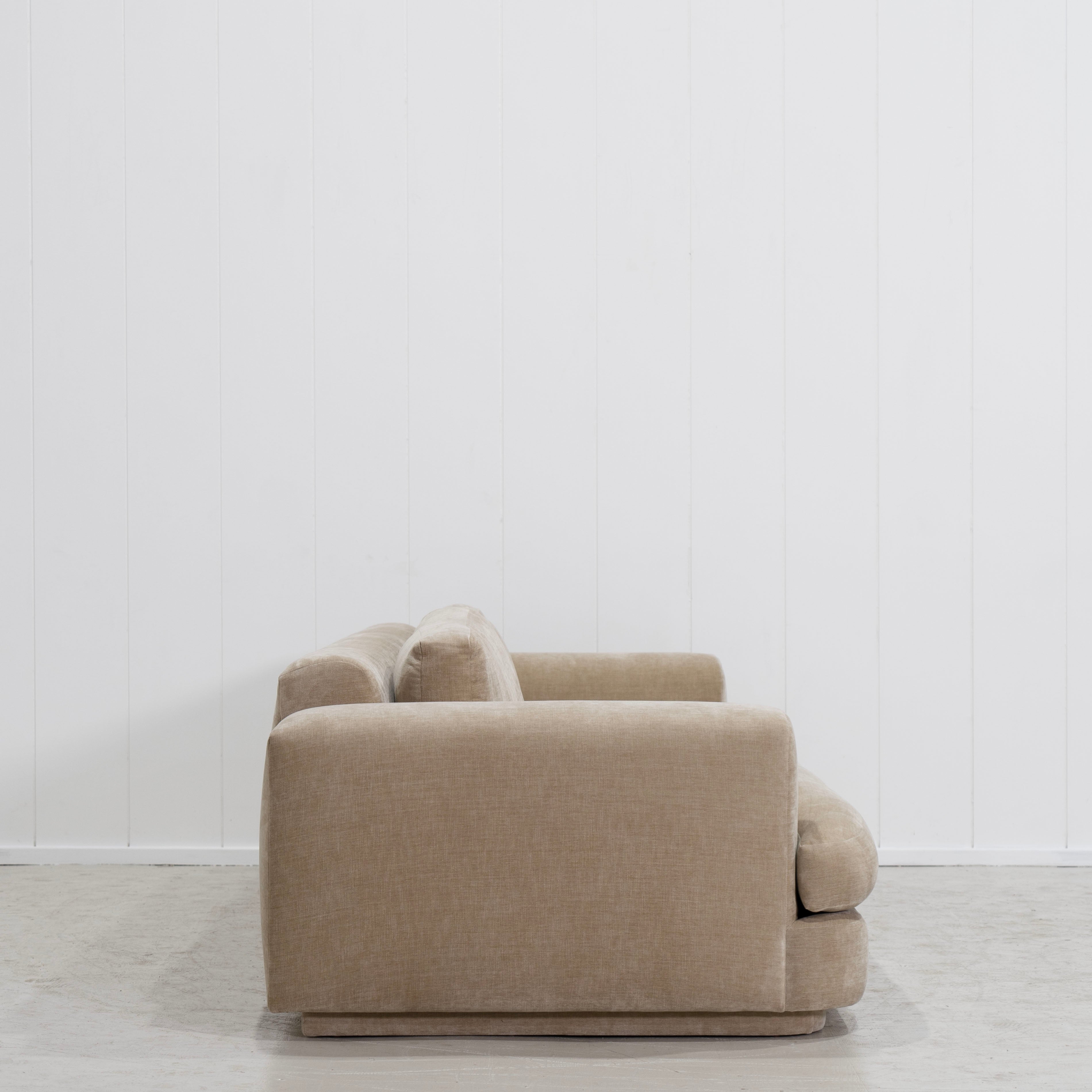 As Shown: Upholstered in Canyon Sand with a 2 over 1 Cushion Configuration