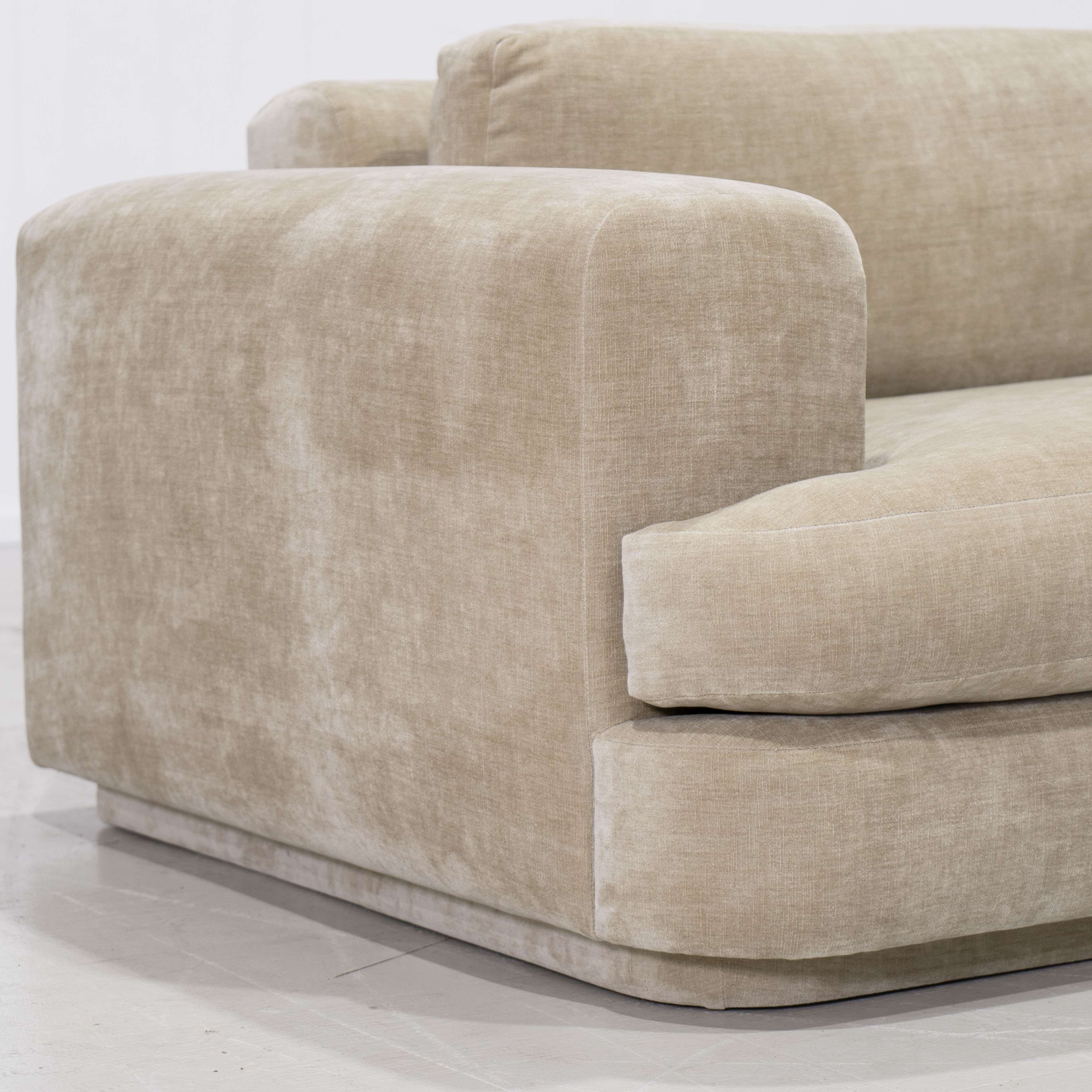 As Shown: Upholstered in Canyon Sand with a 2 over 1 Cushion Configuration
