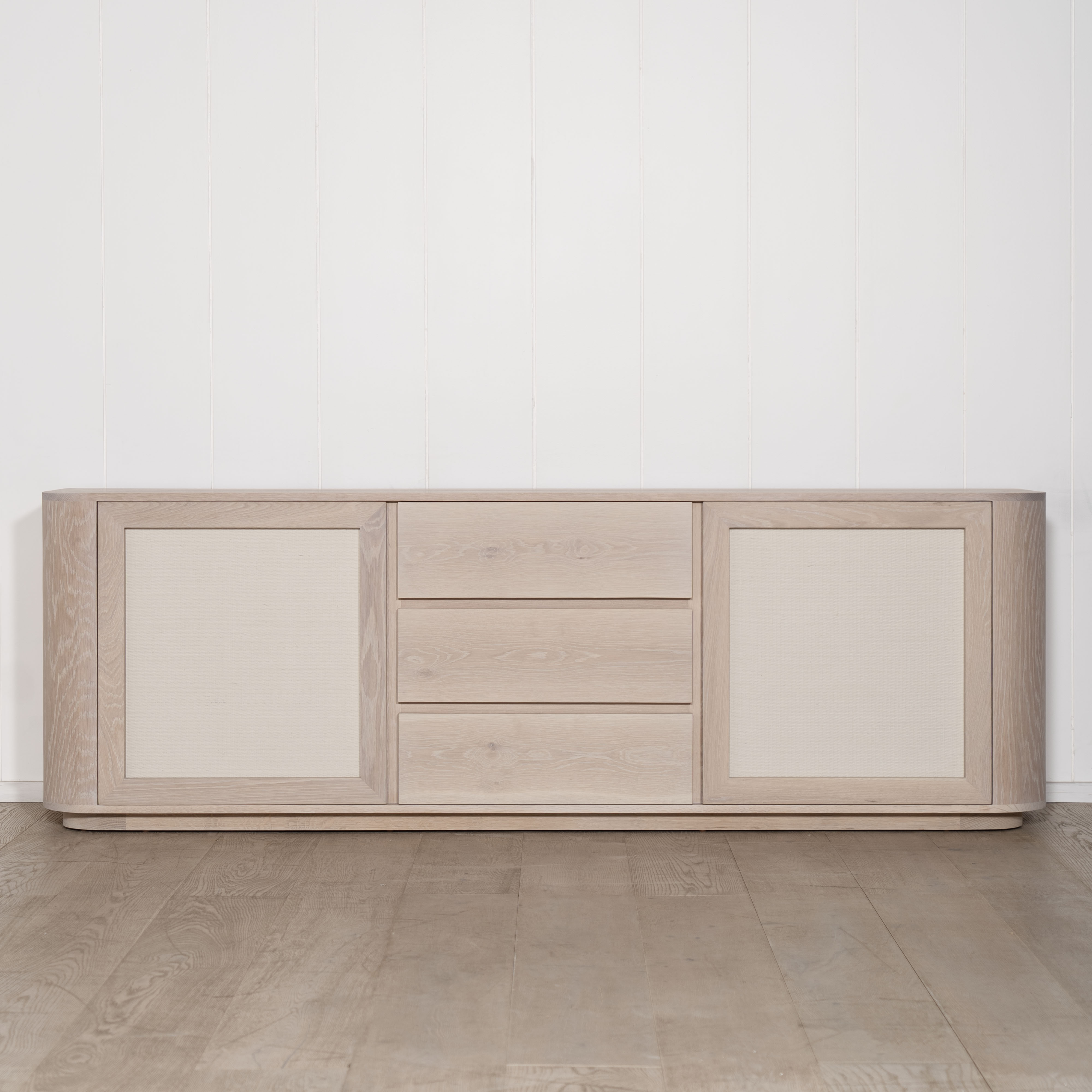 As Shown: in Mint White Super White finish with painted EdgeComb Grey Cane.