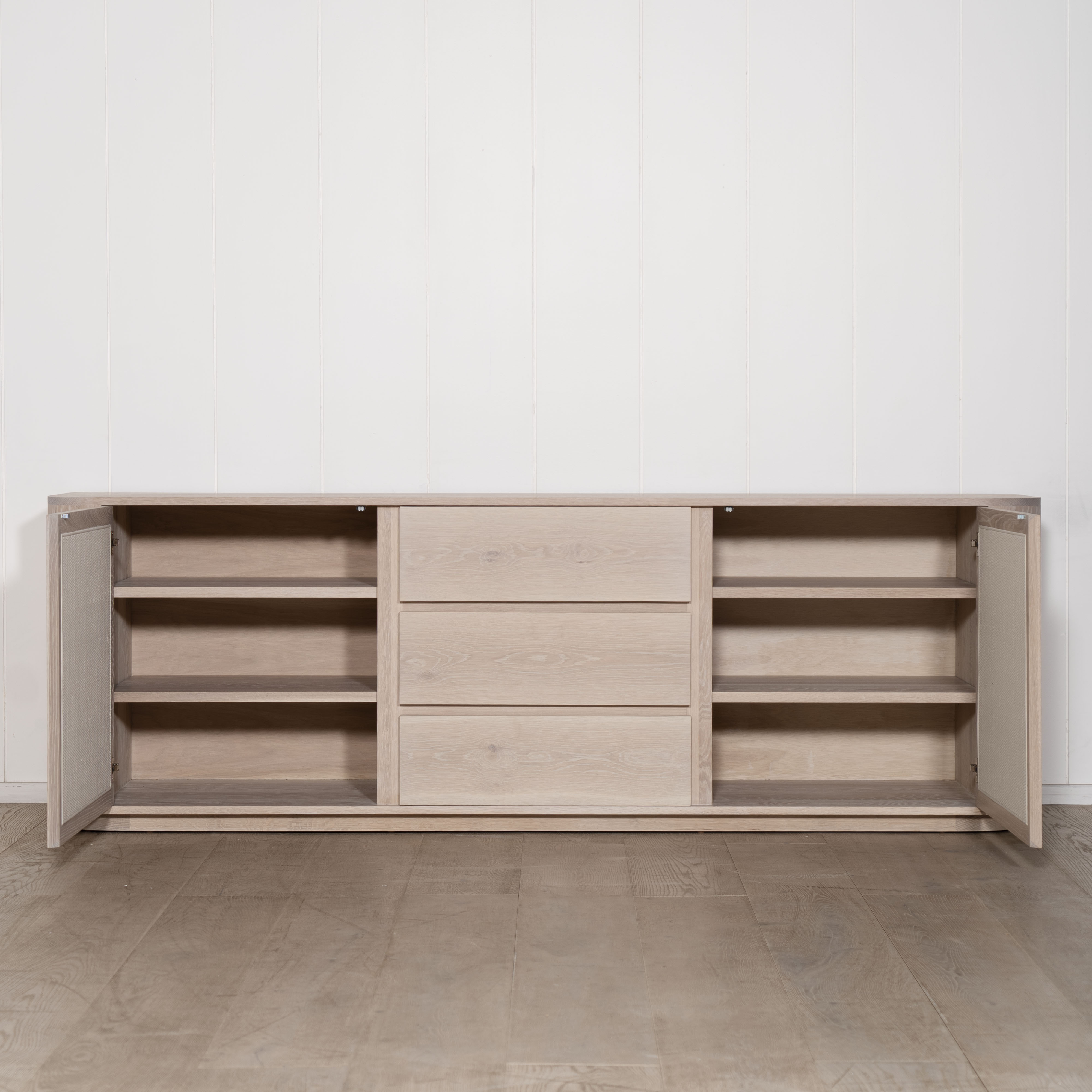 As Shown: in Mint White Super White finish with painted EdgeComb Grey Cane.