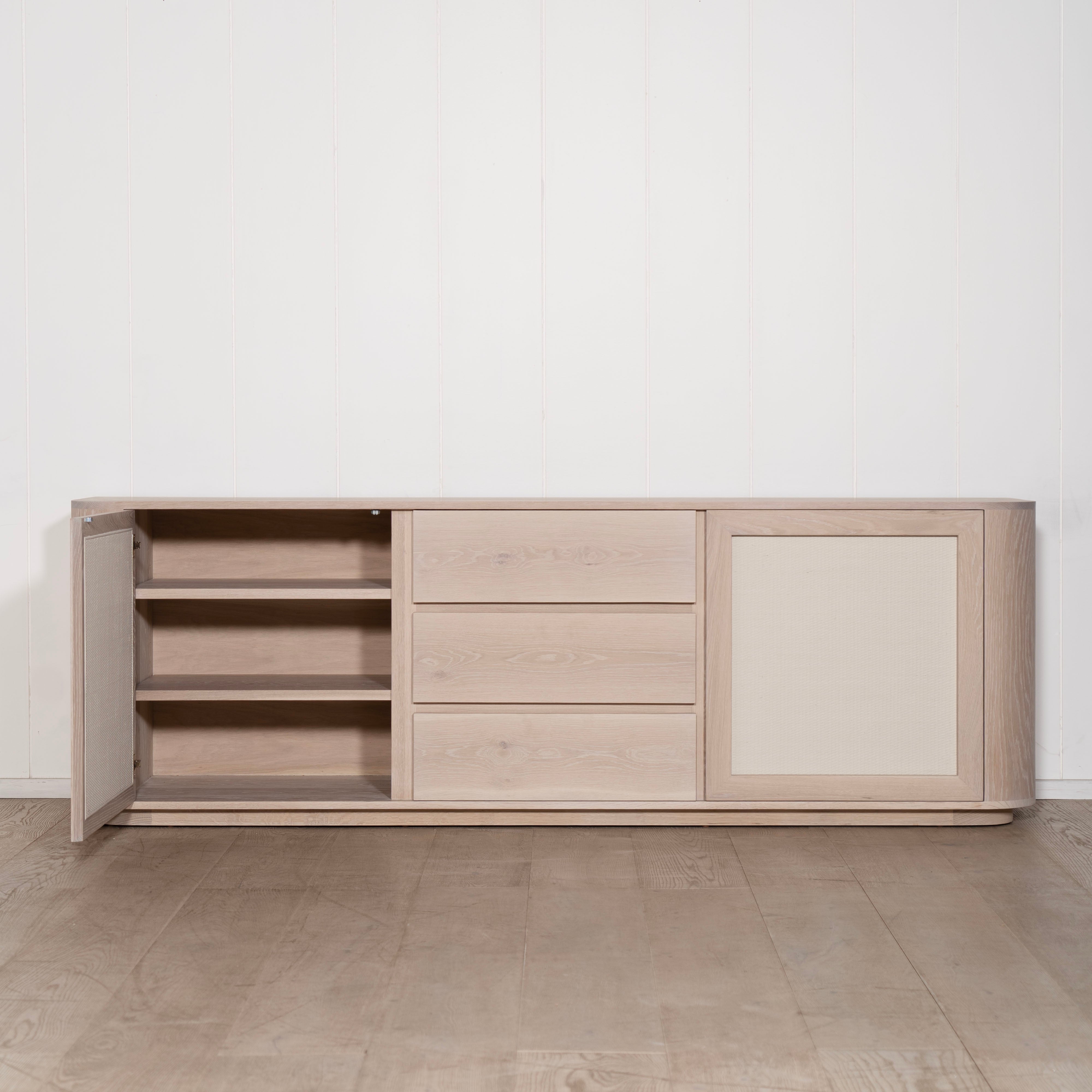 As Shown: in Mint White Super White finish with painted EdgeComb Grey Cane.