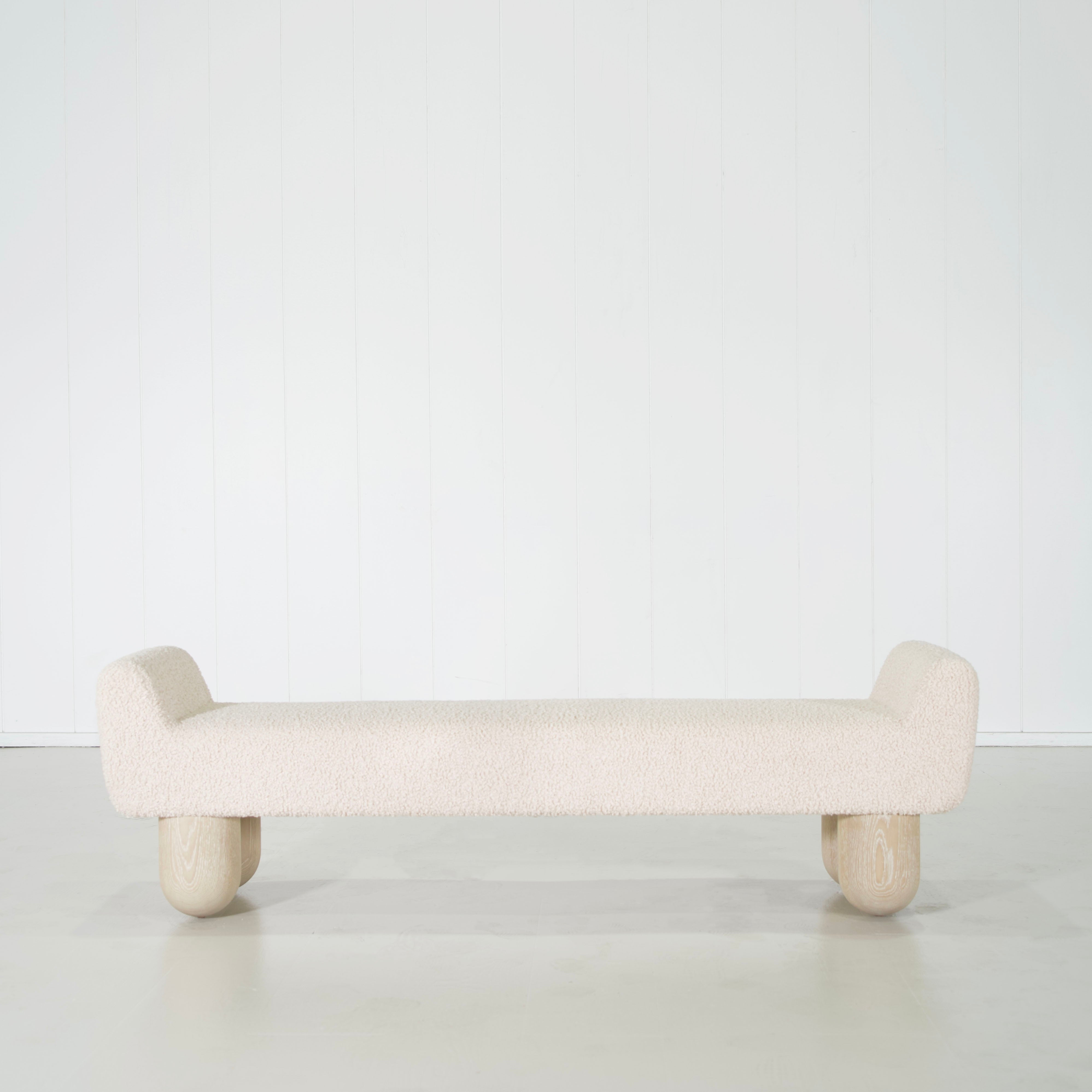 As Shown: in Teddy Ivory, oak finished in Mint White Natural.