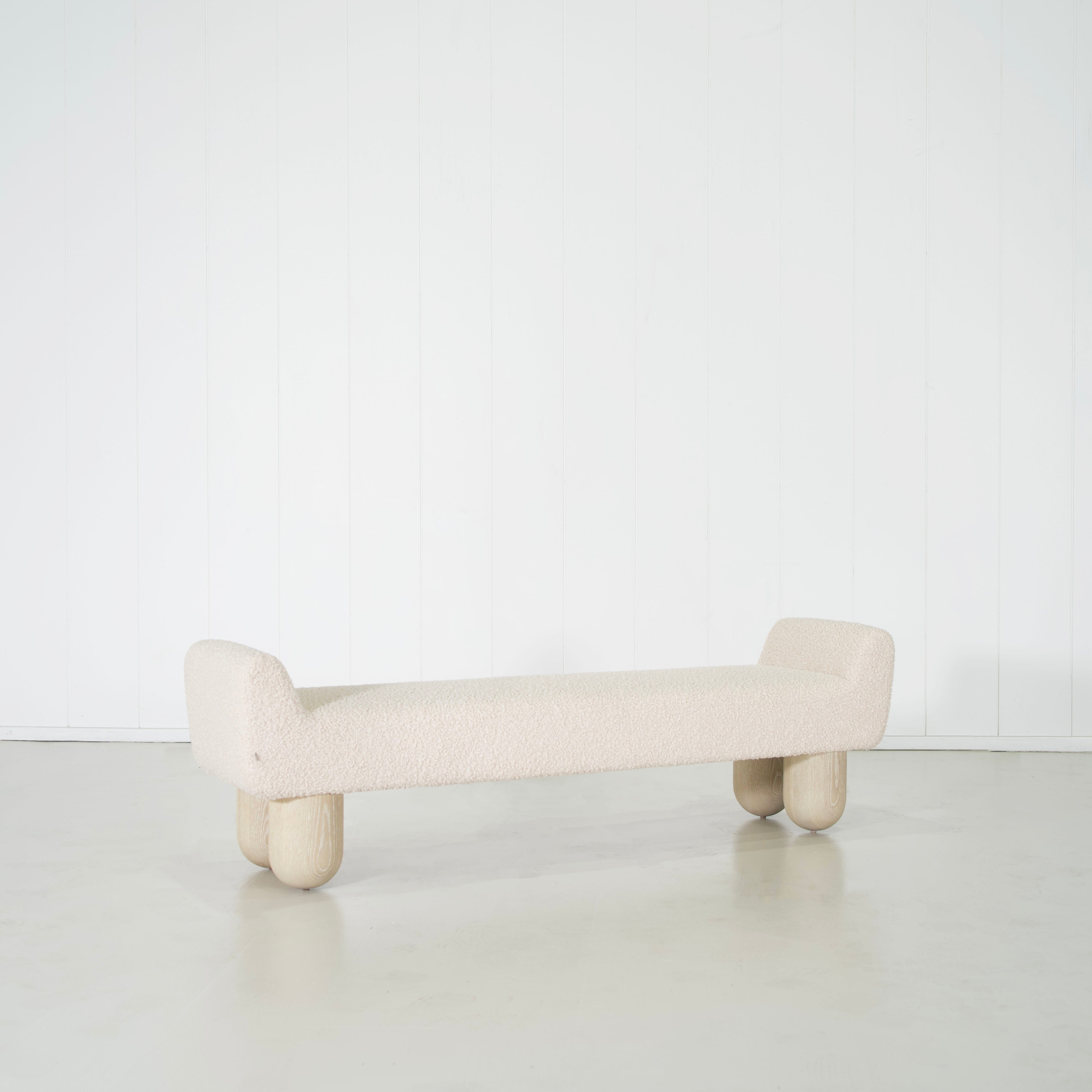 As Shown: in Teddy Ivory, oak finished in Mint White Natural.