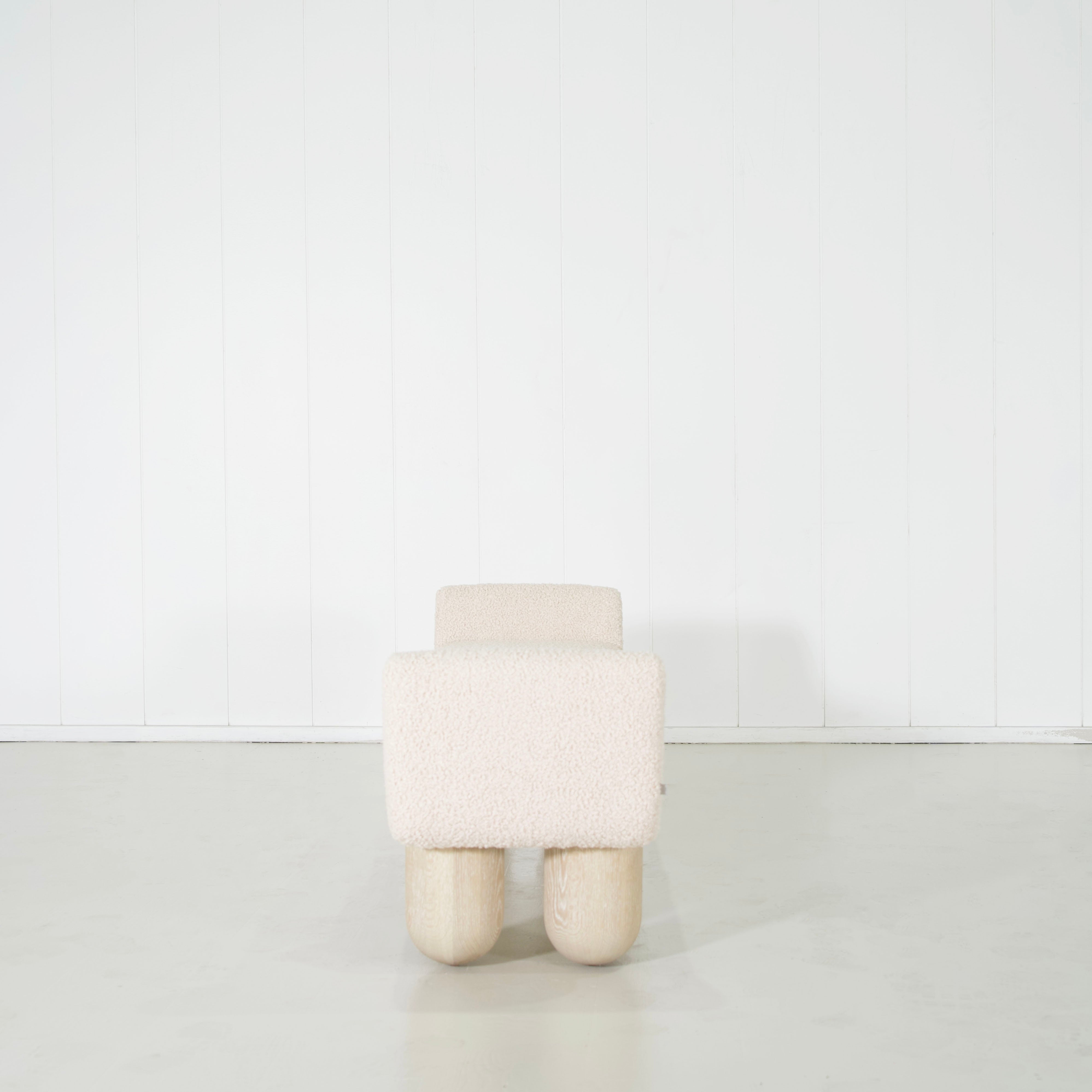 As Shown: in Teddy Ivory, oak finished in Mint White Natural.