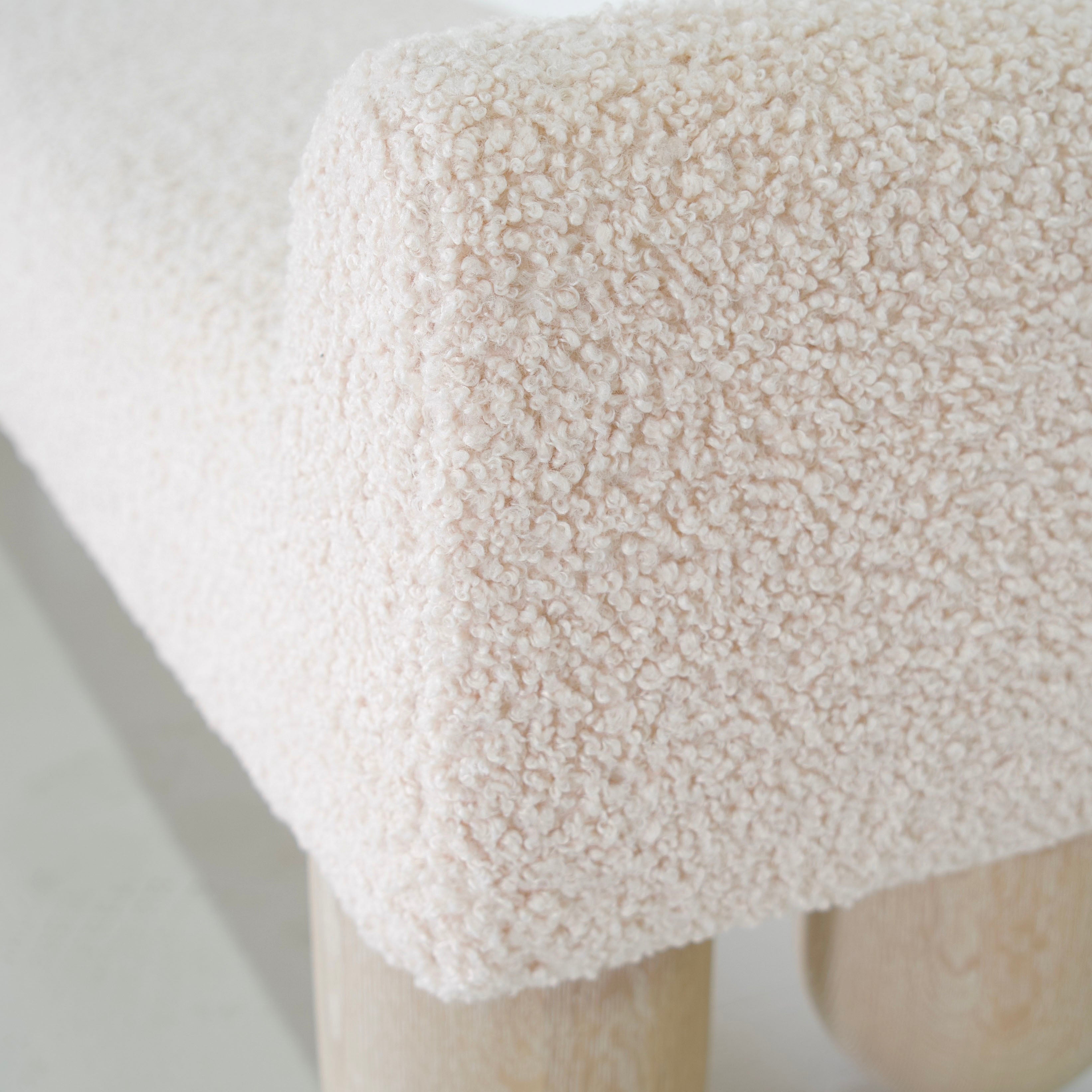 As Shown: in Teddy Ivory, oak finished in Mint White Natural.