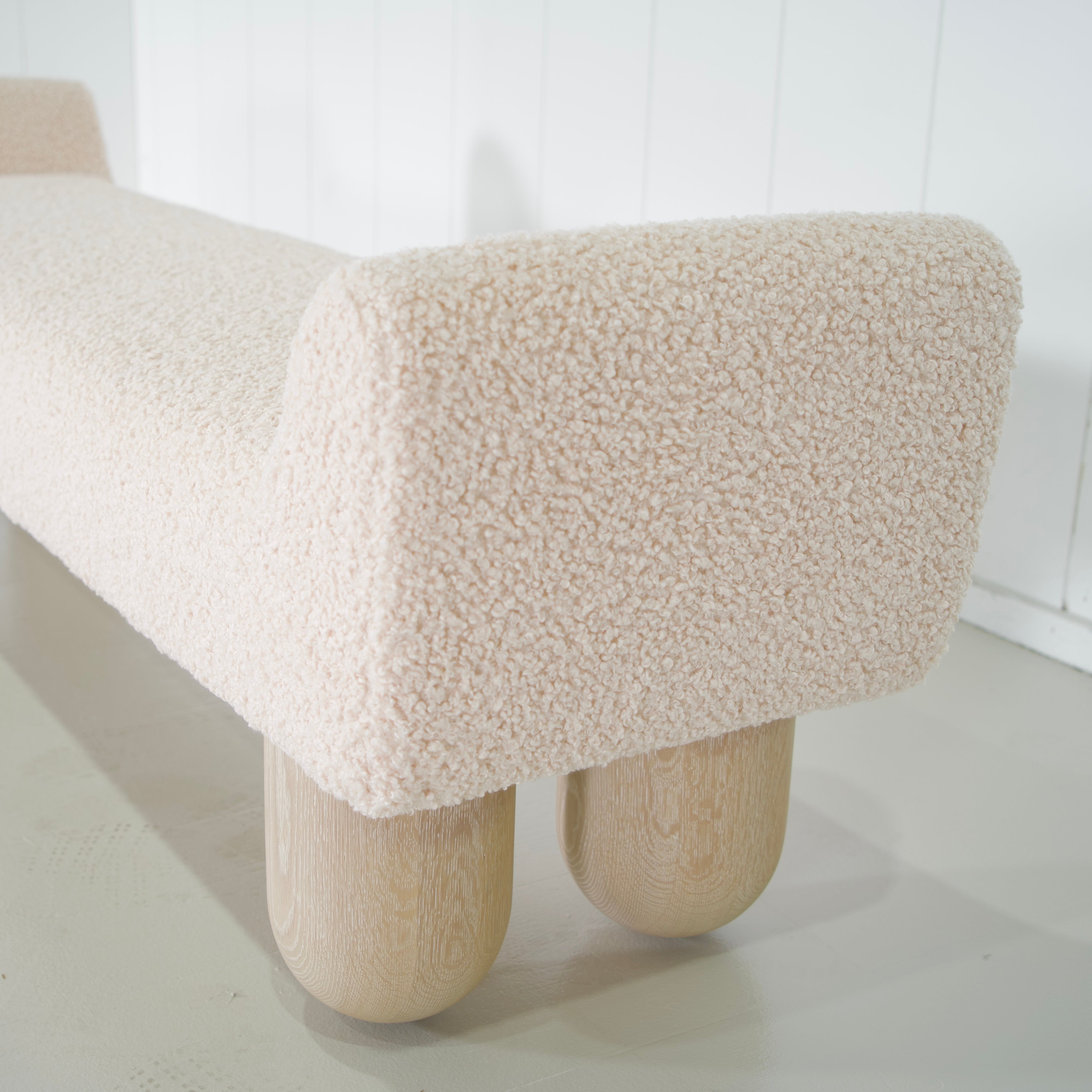 As Shown: in Teddy Ivory, oak finished in Mint White Natural.