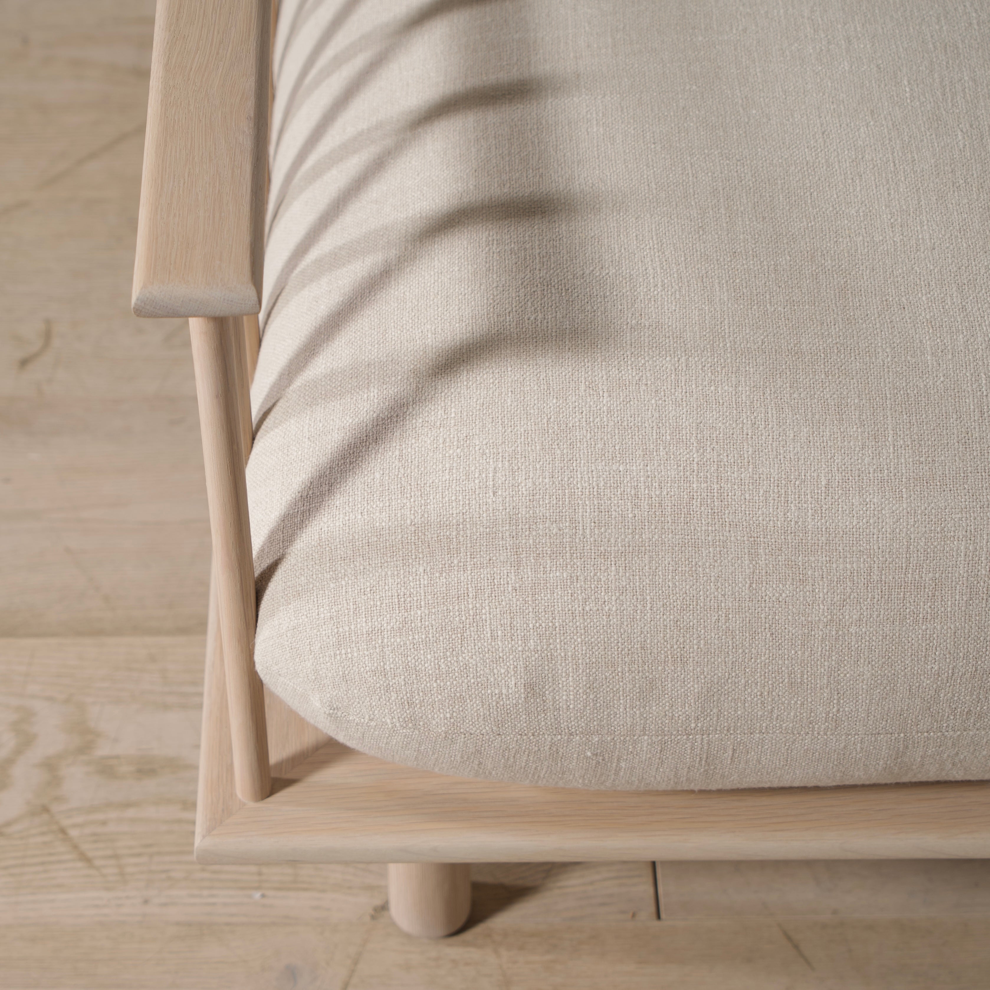 As Shown: in Belgian Oatmeal, oak finished in Mint White Natural