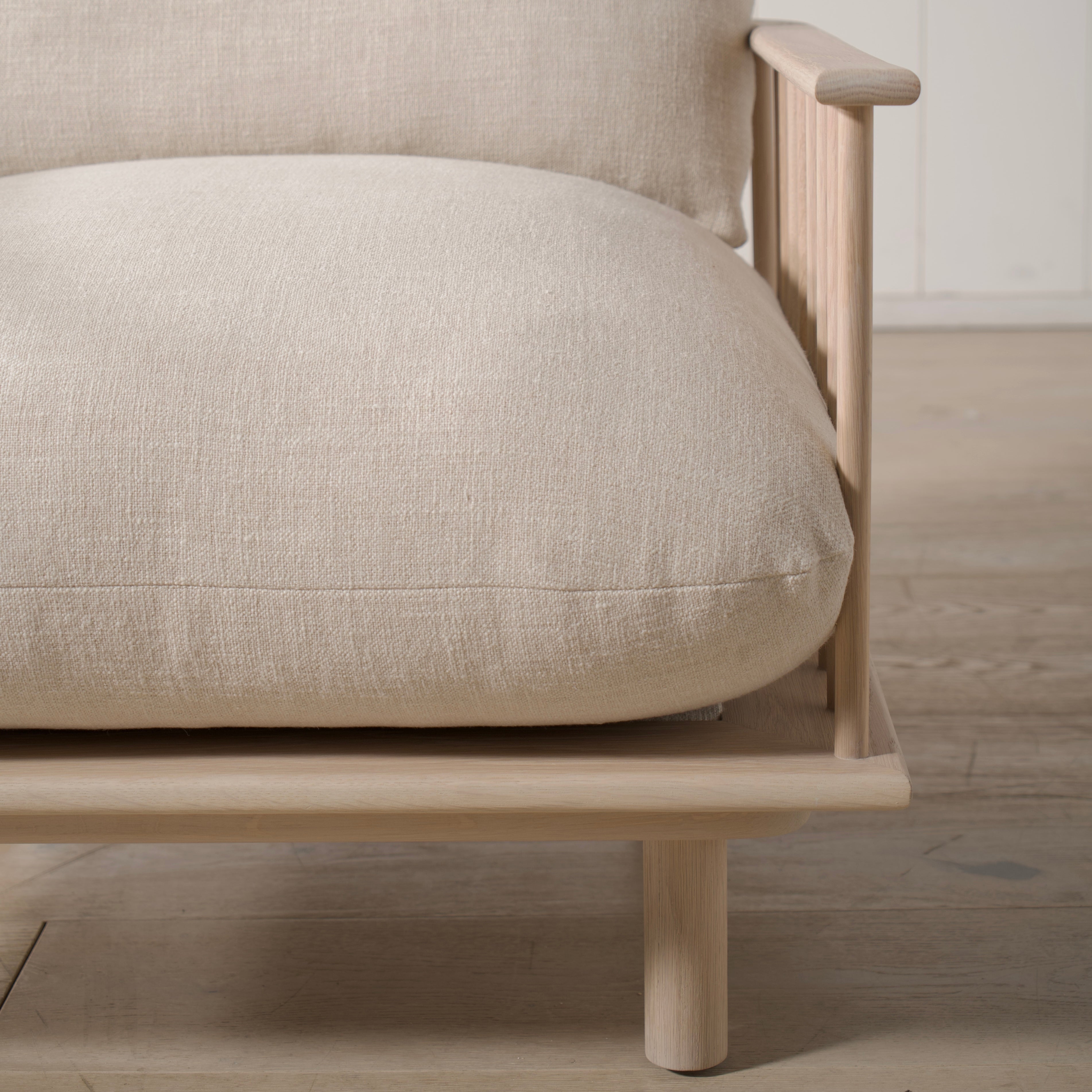 As Shown: in Belgian Oatmeal, oak finished in Mint White Natural