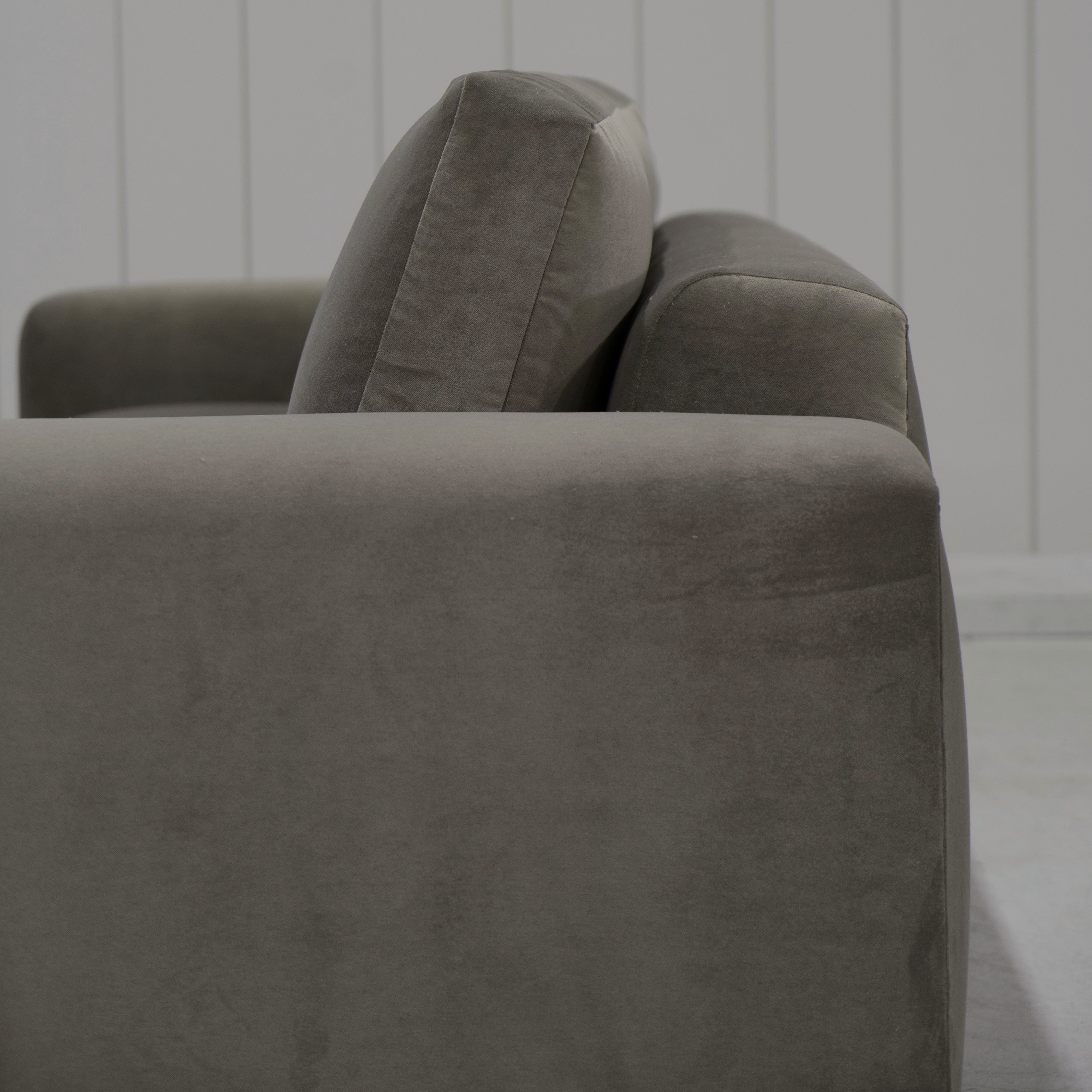 As Shown: Fully upholstered Sky Taupe