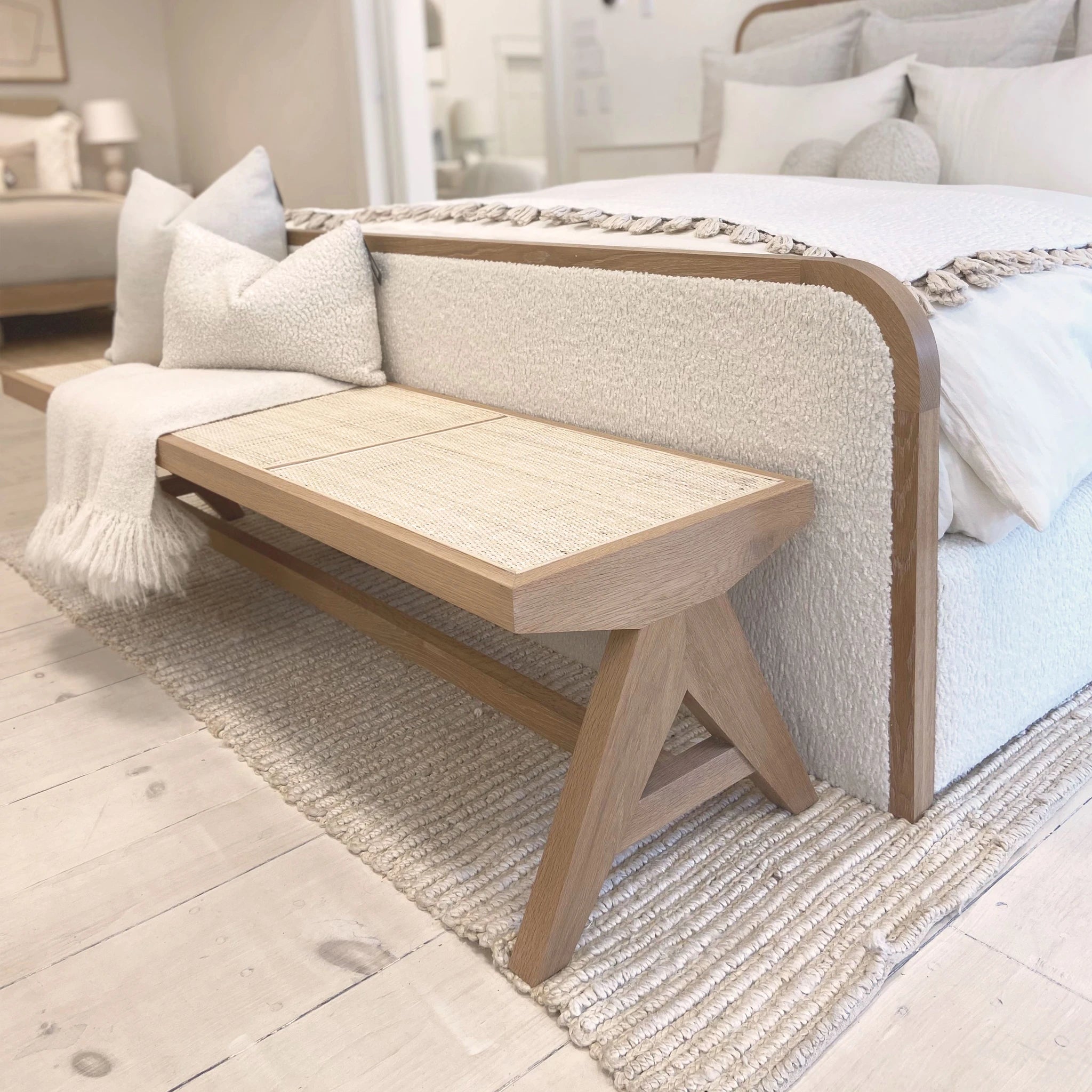 As Shown: in Mint White Natural finish with natural cane