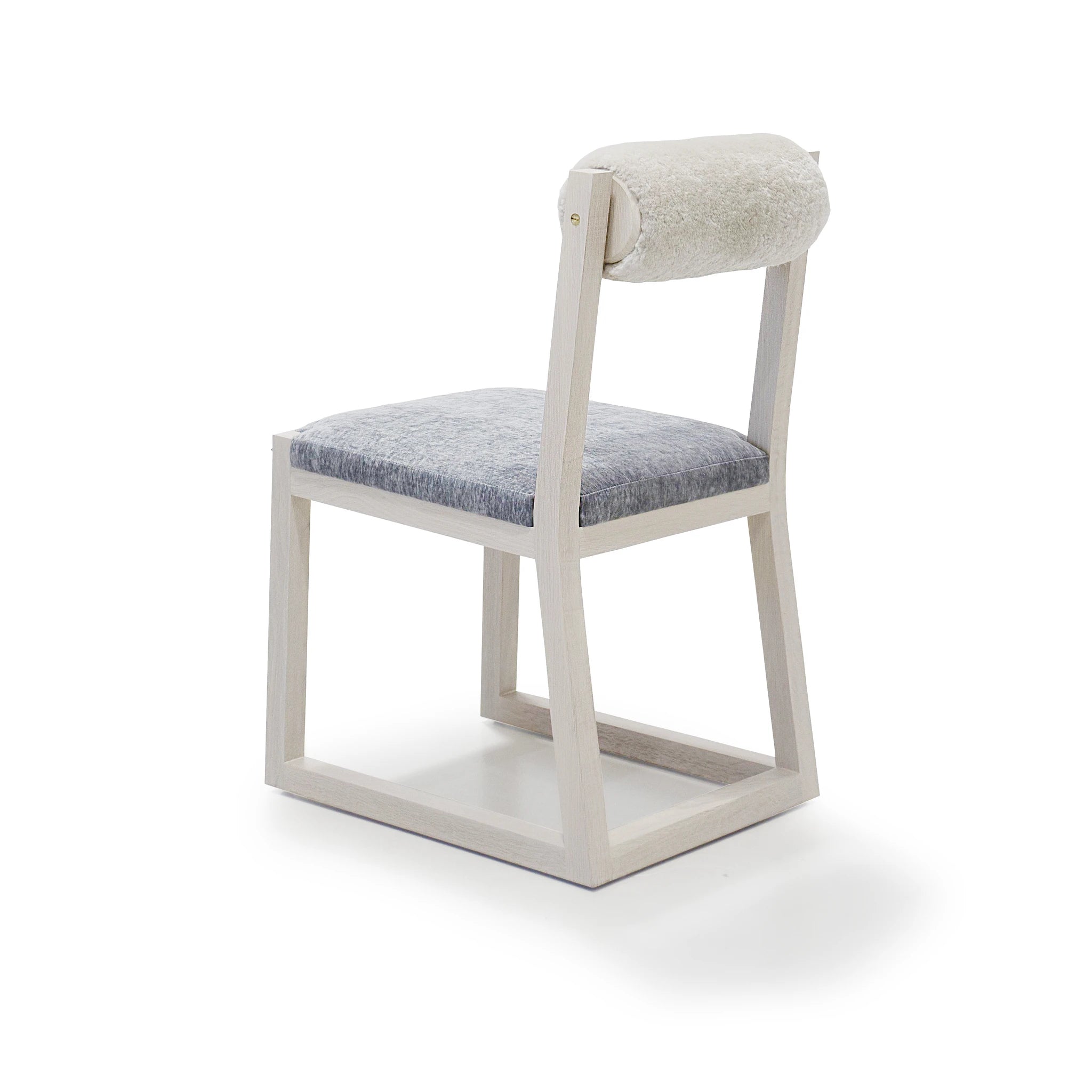 As Shown: in Lincoln Slate seat and Dusty Beige Shearling back. Oak finished in Mint White Super White.